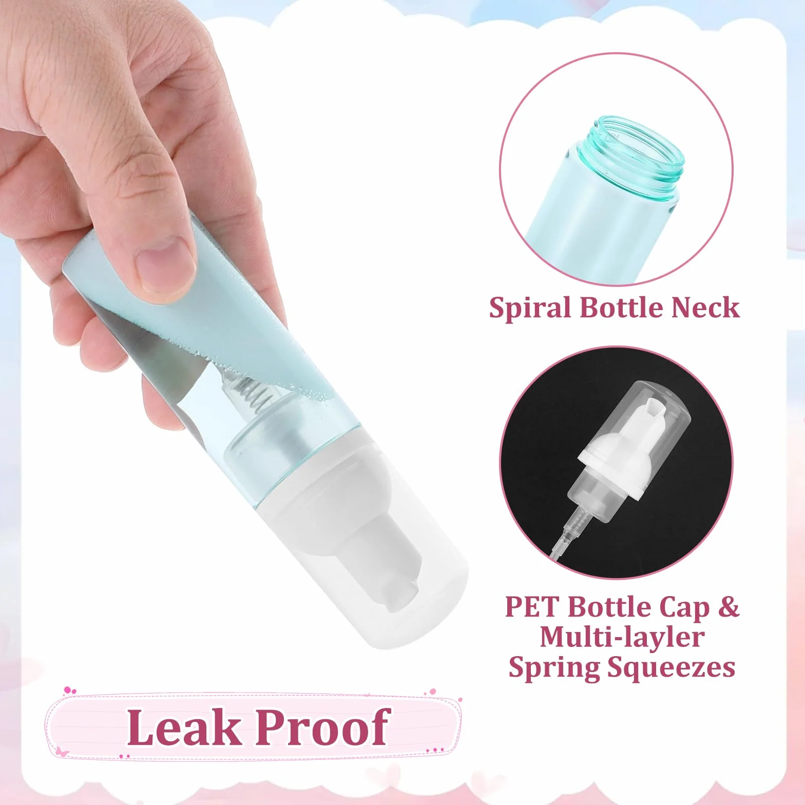 Molain Dozownik z pompką do pianki w butelce, 60 ml, 2 szt., podróżny, przezroczysty, plastikowy, pojemniki do wielokrotnego napełniania do mydła do rąk, żelu do mycia twarzy, szamponu do rzęs