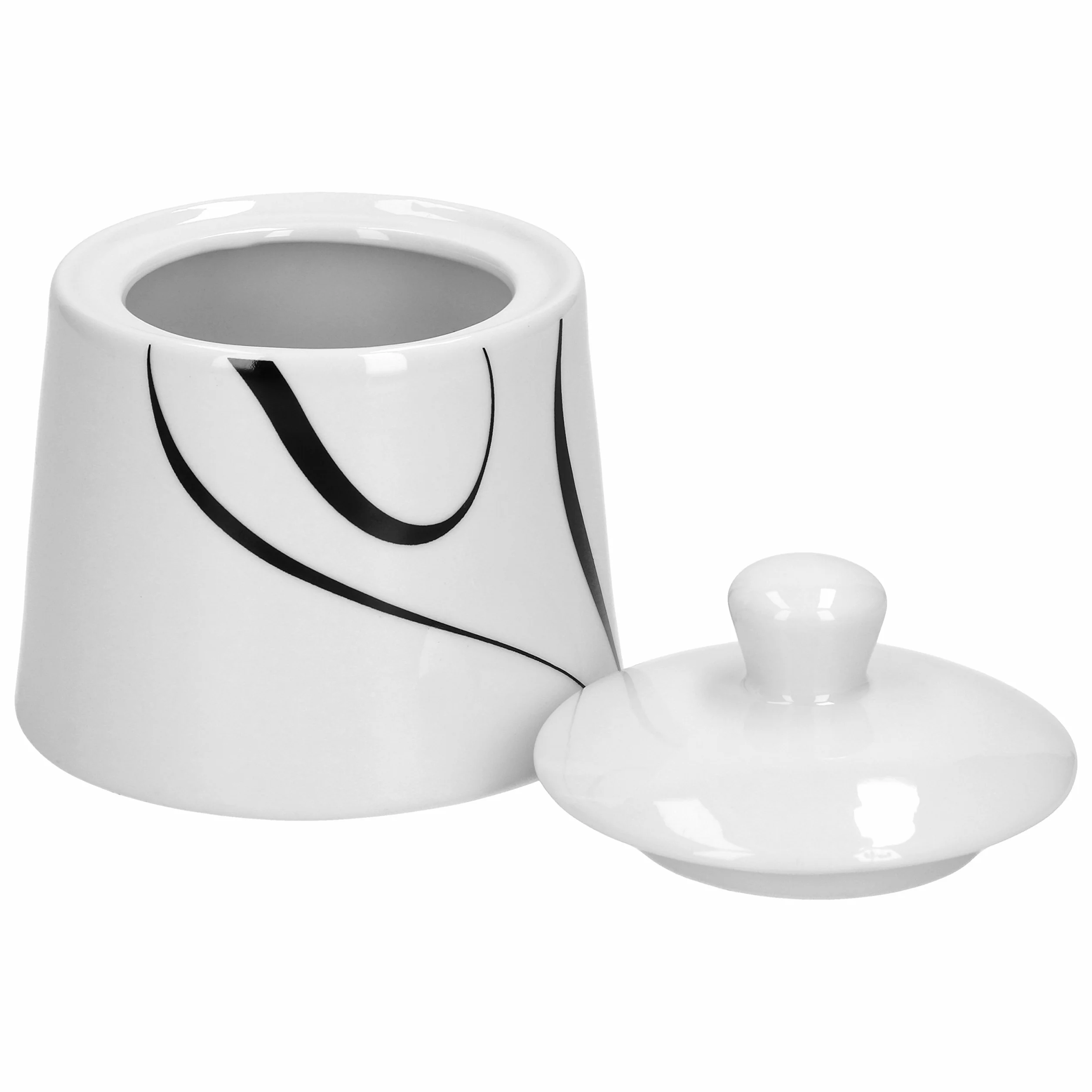 Van Well Galaxy 2-częściowy zestaw cukiernicy z pokrywką, Ø 95 mm + dzbanek na mleko, 220 ml, dekoracja liniowa szlachetna markowa porcelana