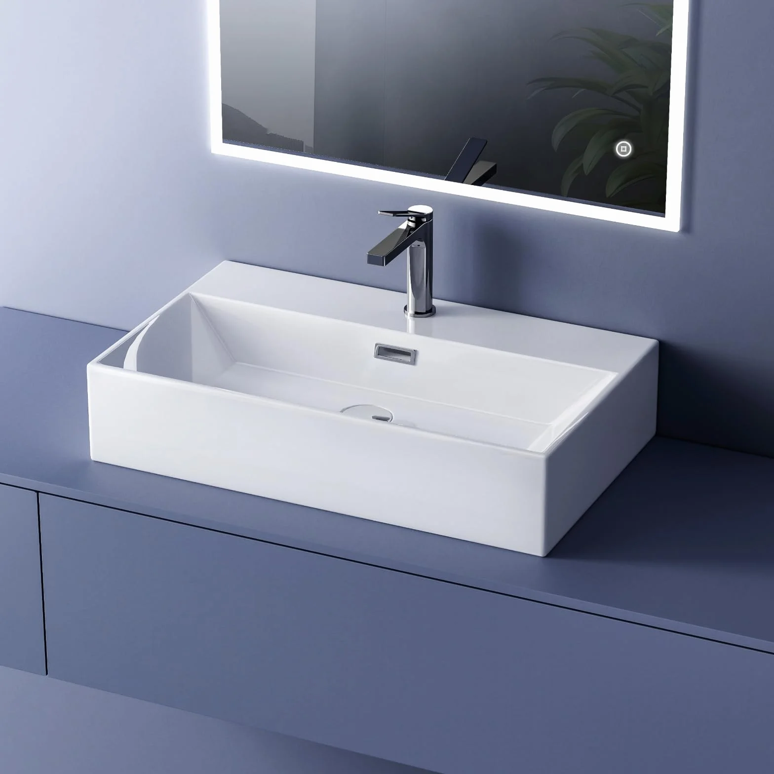 EMKE Nowoczesna umywalka, wysokiej jakości ceramiczna wisząca umywalka z cienką krawędzią, do łazienki i toalety dla gości, 415x360x130mm, biała, kwadratowa