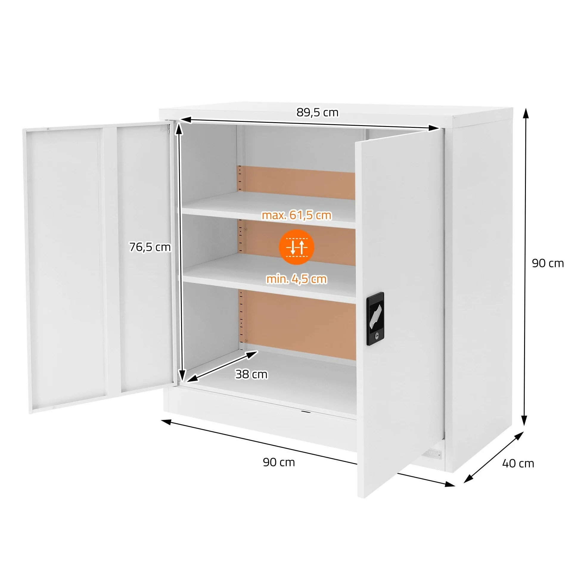 ML-Design szafka na akta, zamykana, 90 x 40 x 90 cm, biała, stalowa, 2 półki wkładane o regulowanej wysokości, szafka biurowa z 2 drzwiami, metalowa szafka do przechowywania, szafa do przechowywania