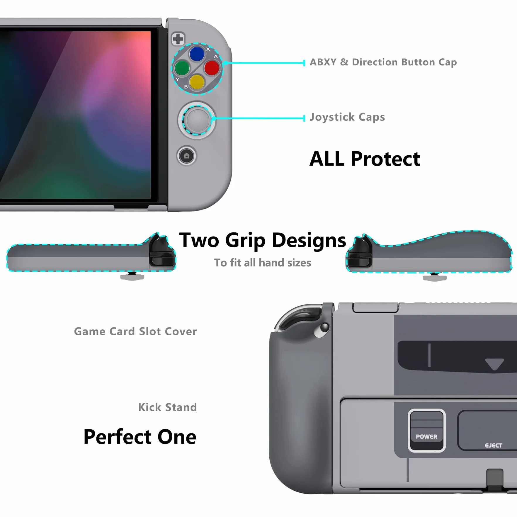 PlayVital Etui Ochronny do Nintendo Switch OLED Hard Shell Case, AlterGrips Dokowalna Futerał, Protective Cover z Kciuka Caps & Caps Przycisków SNES