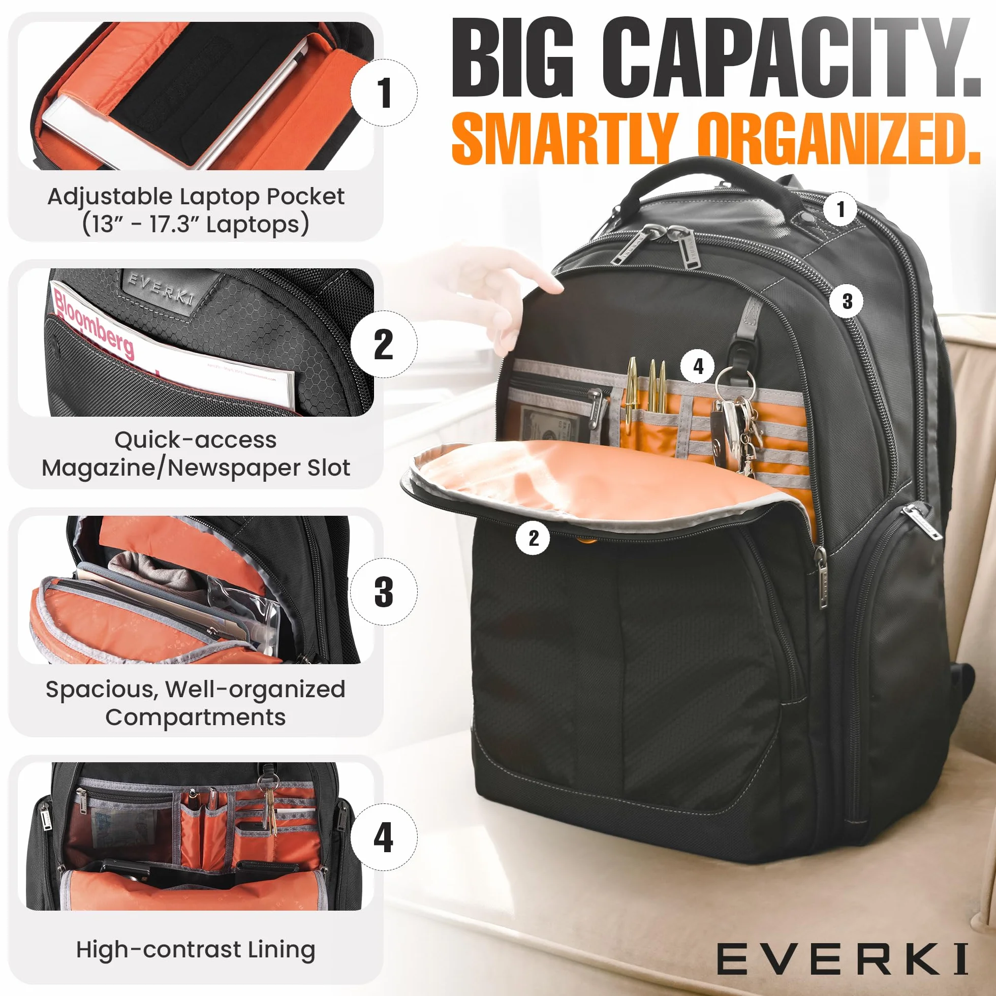 Everki Atlas EKP121, Plecak na Laptopa od 13 do 17 Cali, Czarny