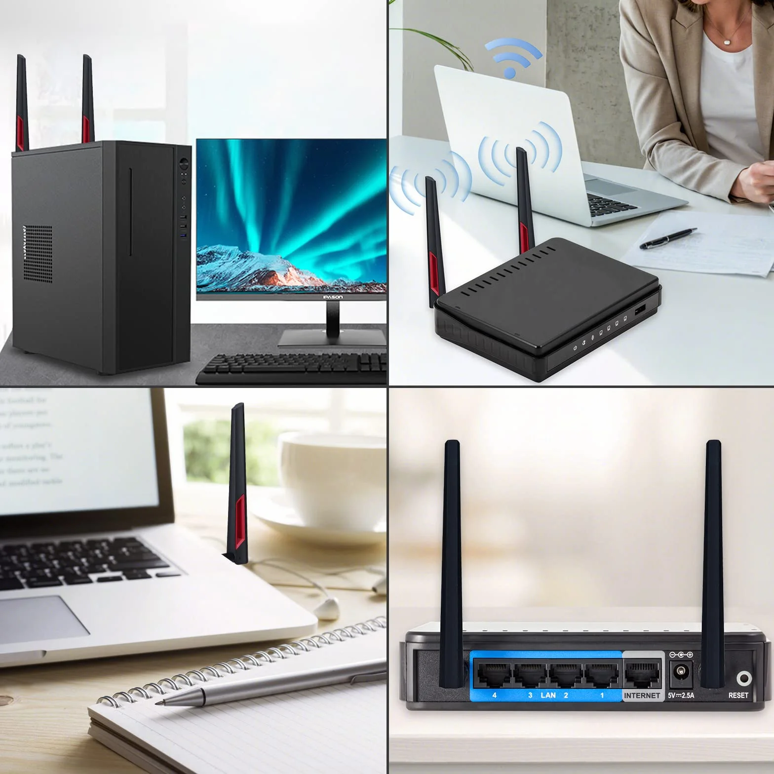 Antena Wi-Fi, 10 dB, dwuzakresowa, 2,4 GHz, 5 GHz, 5,8 GHz, wysokie wzmocnienie, z wtyczką RP SMA do routera/adaptera AP/USB/kamery IP/przedłużacza zasięgu WiFi
