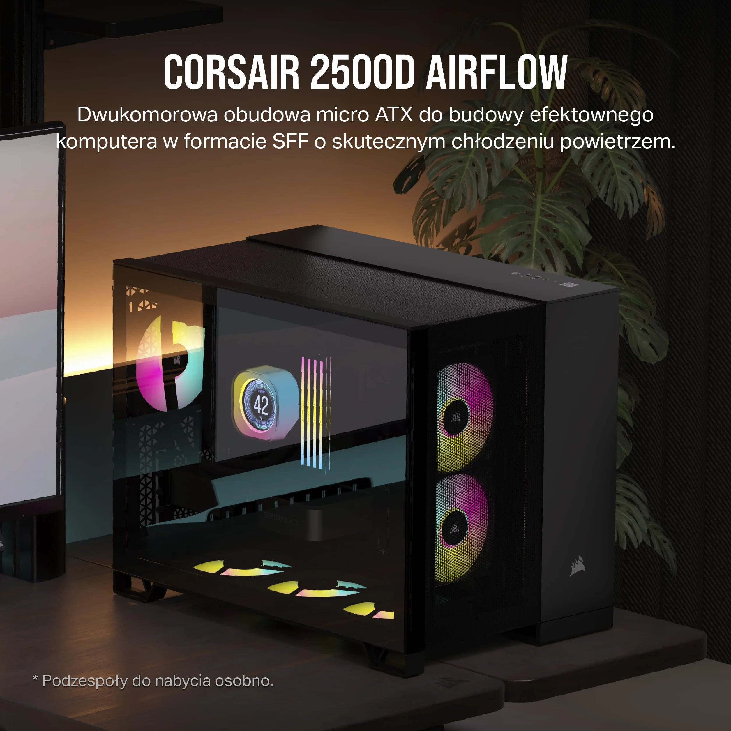 CORSAIR 2500D AIRFLOW Obudowa mATX PC - Brak Wentylatorów w Zestawie - Konstrukcja z Dwiema Komorami - Kompatybilna z Płytami Głównymi z Odwróconym Połączeniem - Czarny