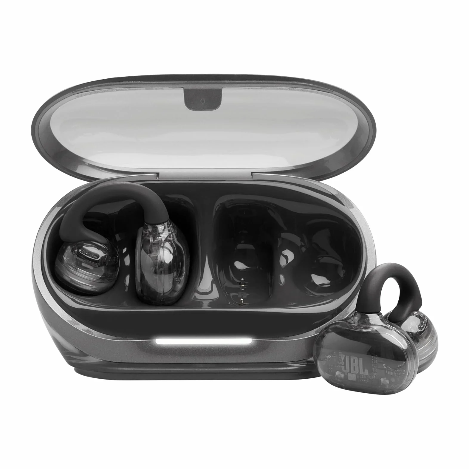 JBL Soundgear Clips True Wireless słuchawki o otwartej konstrukcji, SonicArc Design, do 32 godzin działania, odporne na wodę i kurz IP54, technologia JBL OpenSound, Ghost Black