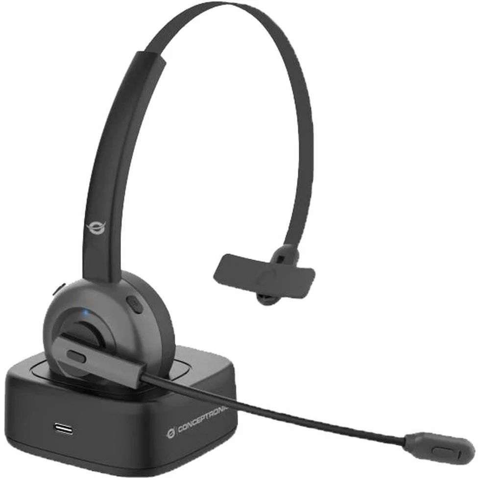Conceptronic POLONA03BD bezprzewodowy zestaw słuchawkowy Bluetooth ze stacją ładującą bezprzewodową z mikrofonem tłumiącym hałas