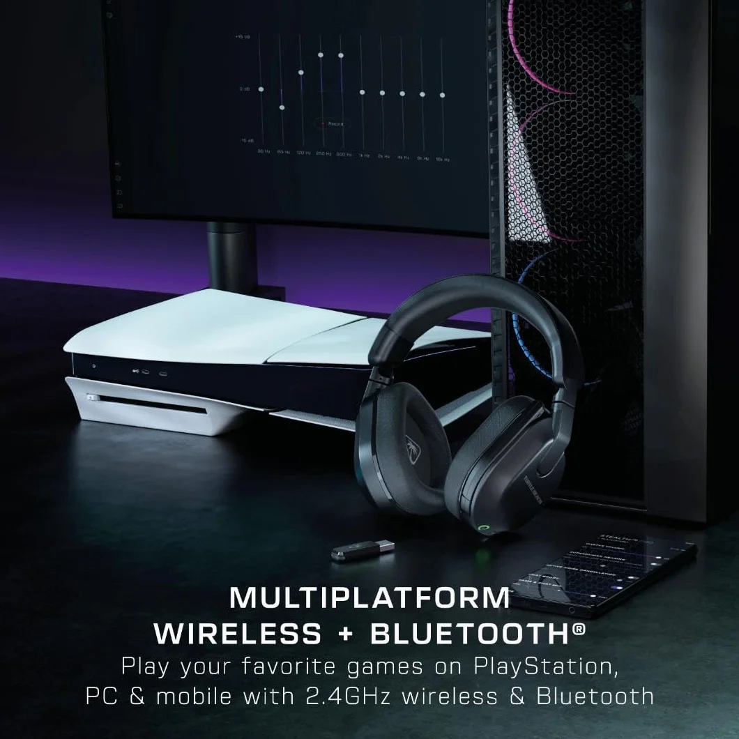 Turtle Beach Stealth 600 Czarny PlayStation Bezprzewodowe Słuchawki Gamingowe w/ 80hr Bateria, Przetworniki 50mm & Bluetooth na PS5, PS4, Nintendo Switch, PC and Mobile