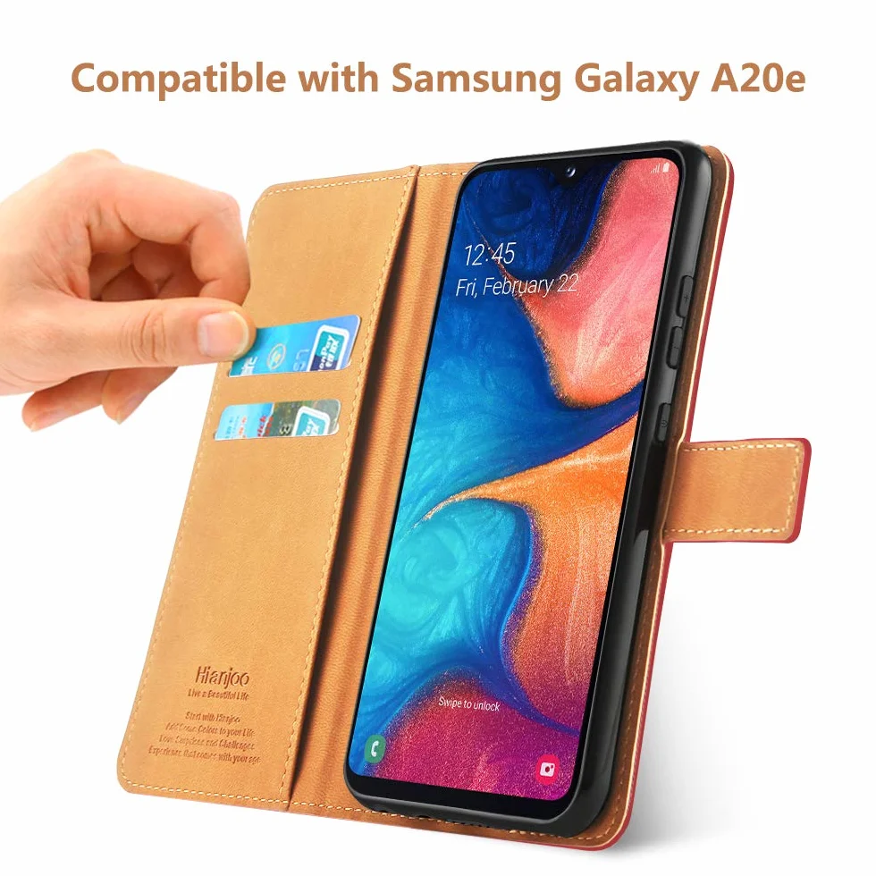 Hianjoo Etui na telefon kompatybilne z Samsung Galaxy A20e, [skóra premium] portfel etui z klapką na kartę zamiennik dla Samsung Galaxy A20e - czerwone