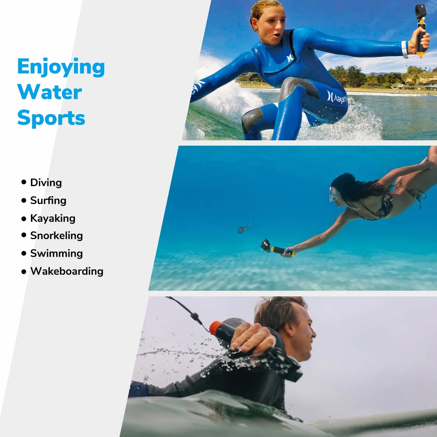 Pływający Uchwyt Wodoszczelny Kijek Monopod Akcesoria Kompatybilna z GoPro Hero 13, 12, 11, 10, 9, 8, 7, 6, 5, 4, Session, 3+, 3, Hero(2018), Max, DJI Osmo Kamery Sportowe (Pomarańczowy)