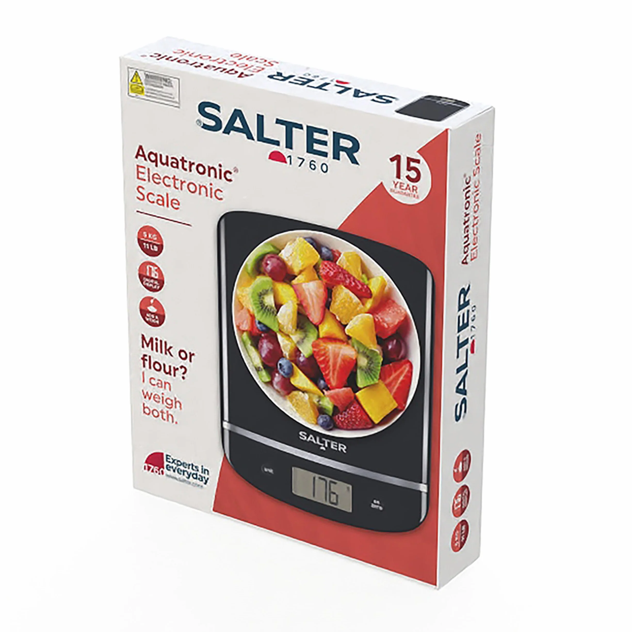 SALTER Cyfrowa waga kuchenna, design, maks. obciążenie 5 kg, waga precyzyjna, wyraźny wyświetlacz, funkcja ważenia, funkcja Aquatronic