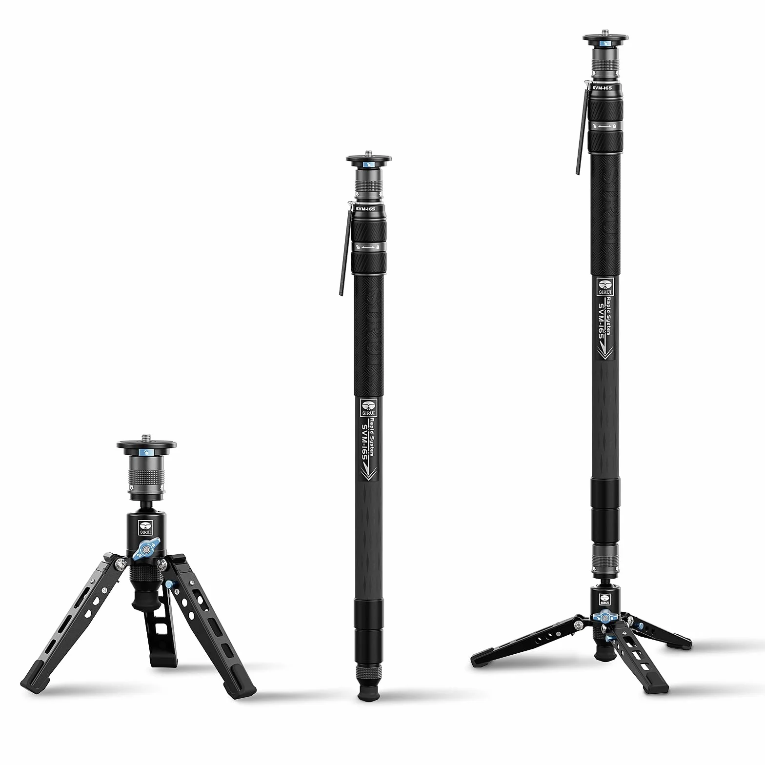 SIRUI SVM-165 Monopod do aparatu fotograficznego, monopod z włókna węglowego 165 cm ze zdejmowaną podstawą statywu, profesjonalny monopod do lustrzanki cyfrowej, kamery, maksymalne obciążenie 10 kg