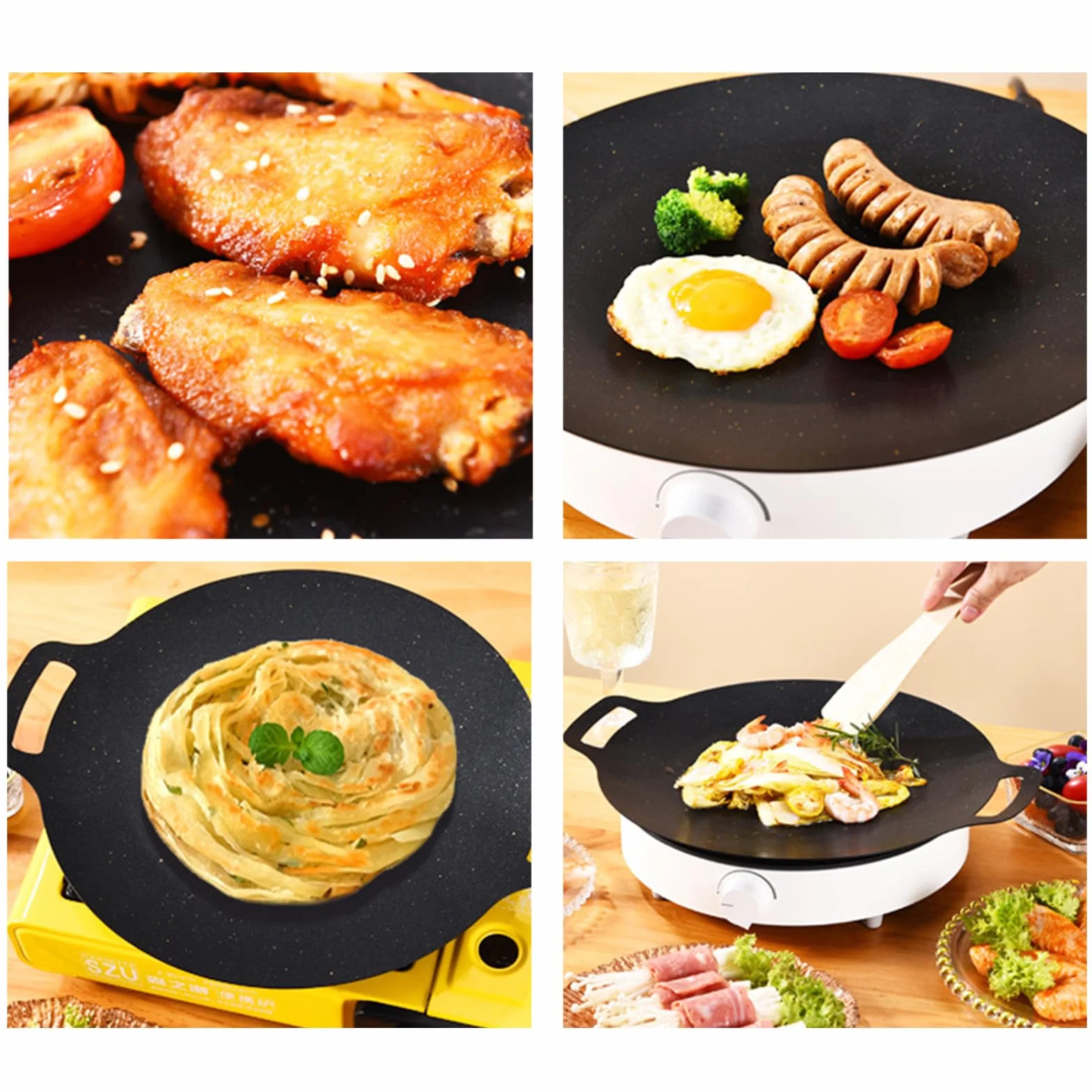 Koreańska patelnia grillowa, koreańska nieprzywierająca patelnia do grilla, kompatybilna z płytą indukcyjną, kuchenką gazową, elektryczną, grillem wewnętrznym lub zewnętrznym (30 cm)
