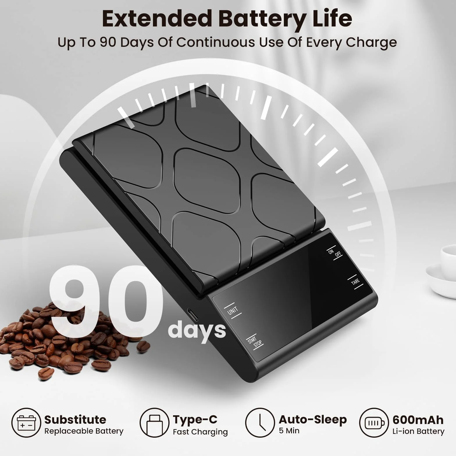 cyfrowa waga do kawy z timerem, wielokrotnego użytku, precyzyjna waga do espresso o zakresie 5 kg/0,1 g, z wyświetlaczem LCD i automatycznym pomiarem czasu