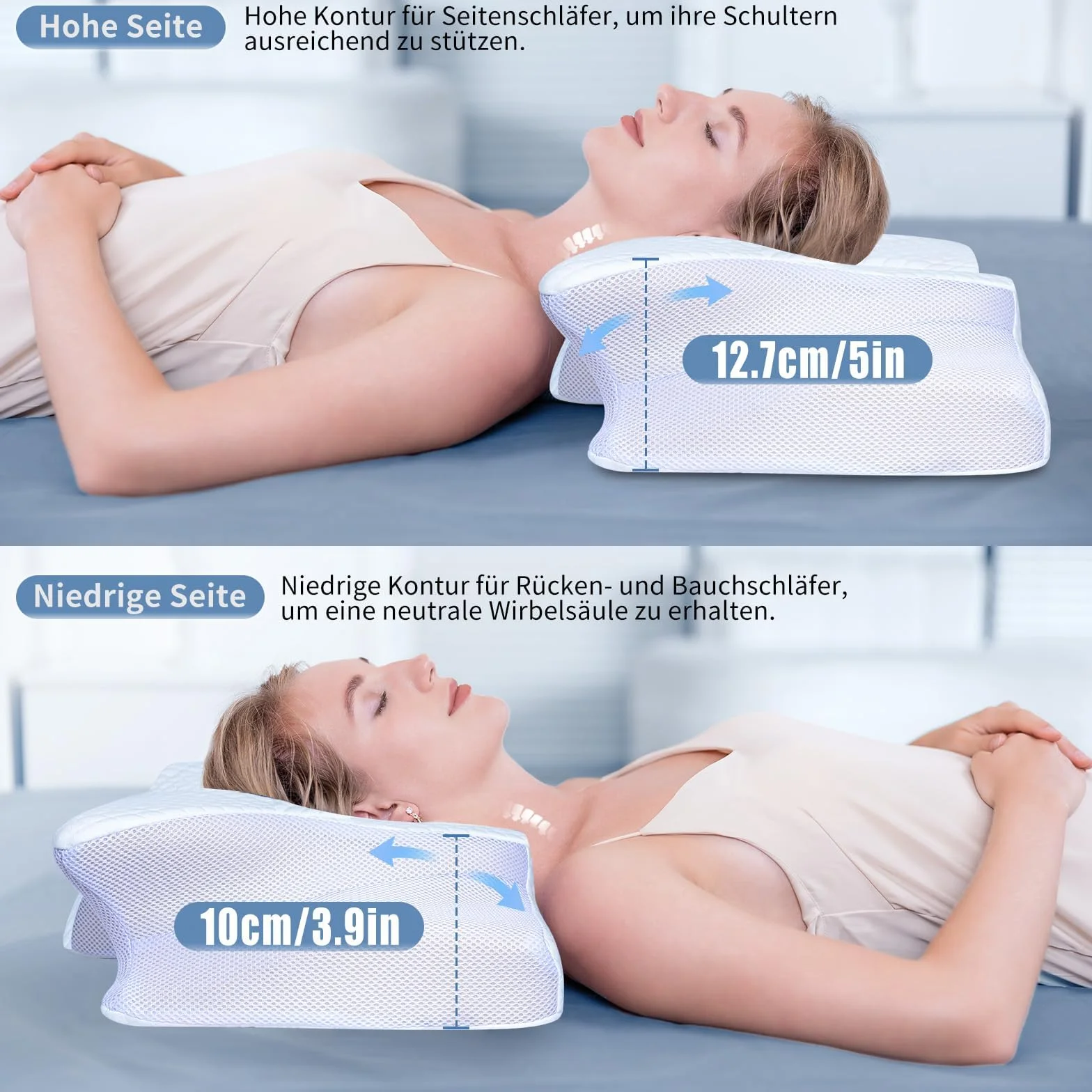 Poduszka ortopedyczna pod szyję 2 w 1 Ergonomiczna z pianki memory 60x35,5x13/11cm Biały