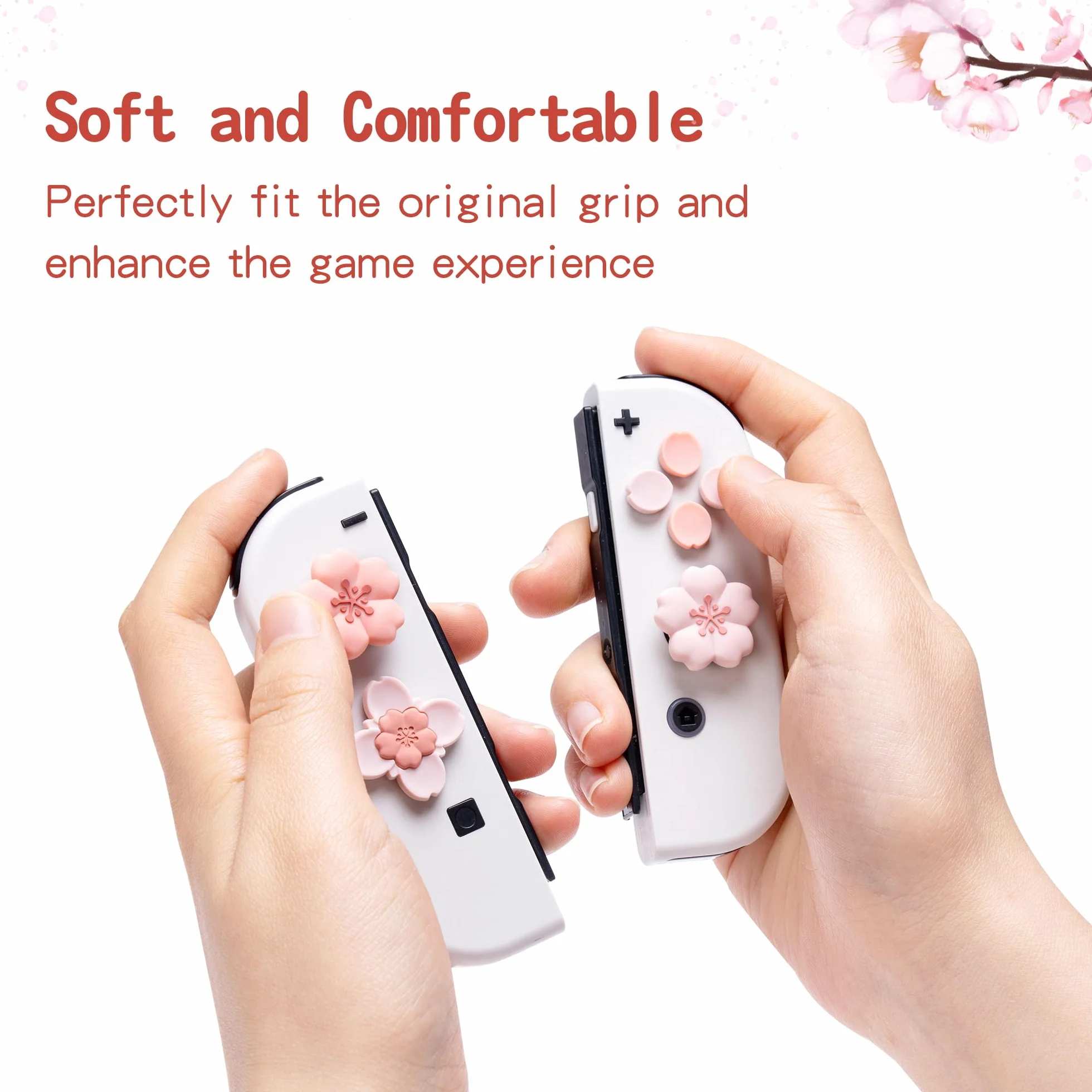 GeekShare Silicone Cross D-Pad Button Caps Set Cute Joystick Cover - ABXY Key Buttons Sticker Compatible with Switch/OLED - Sakura