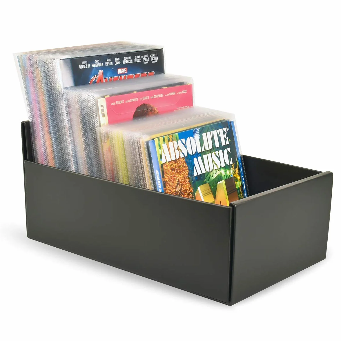 3L Pudełko do przechowywania płyt DVD, CD i Blu-ray – praktyczny i zajmujący mało miejsca system przechowywania – czarne – 10290