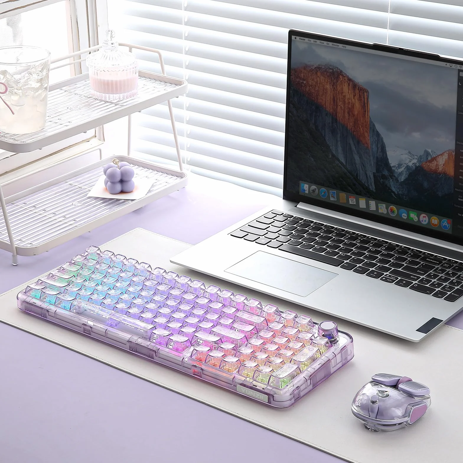 YUNZII X98 QMK/VIA Bezprzewodowa mechaniczna klawiatura do gier z pokrętłem, trójtrybowa BT5.0/USB-C/2,4 GHz, wstępnie nasmarowane przełączniki, mocowanie uszczelki (Fioletowy, Crystal Switch)