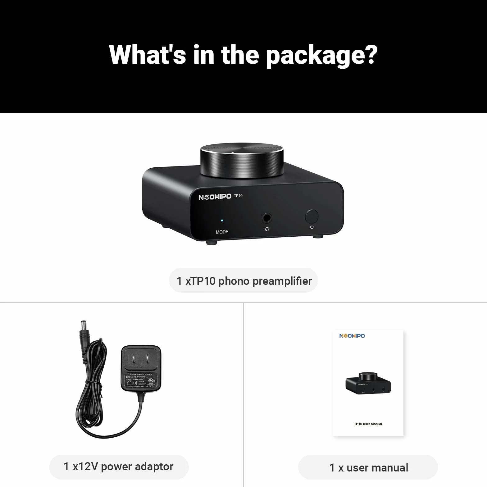 TP10 przedwzmacniacz gramofonowy do gramofonu, przedwzmacniacz stereo audio Hi-Fi z wejściem RCA, wyjściem RCA/3,5 mm i niskim poziomem hałasu, zasilany zasilaczem DC 12 V