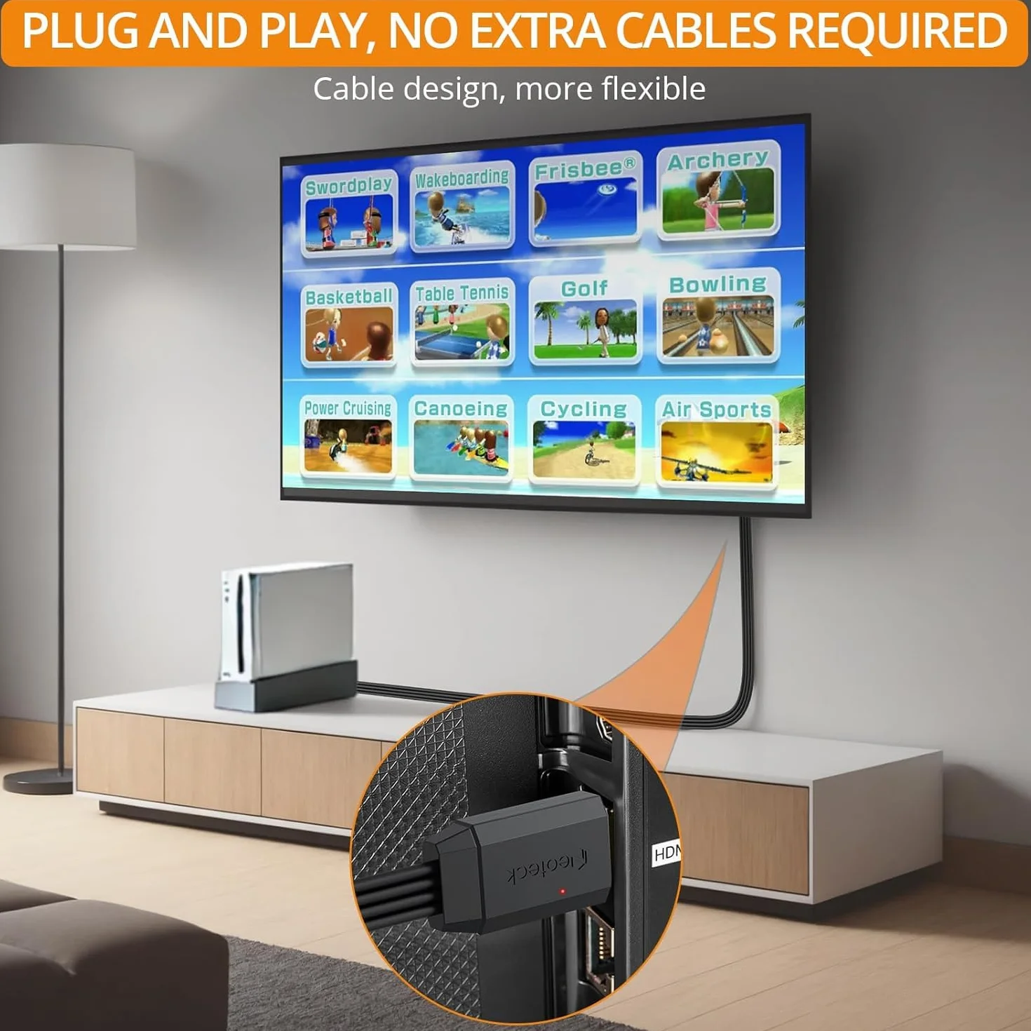 Neoteck Adapter Wii HDMI, adapter Wii HDMI 150 cm z konwerterem 1080P/720P i wbudowanym kablem Wii, lekki i wiszący do monitorów, projektorów lub HDTV - czarny