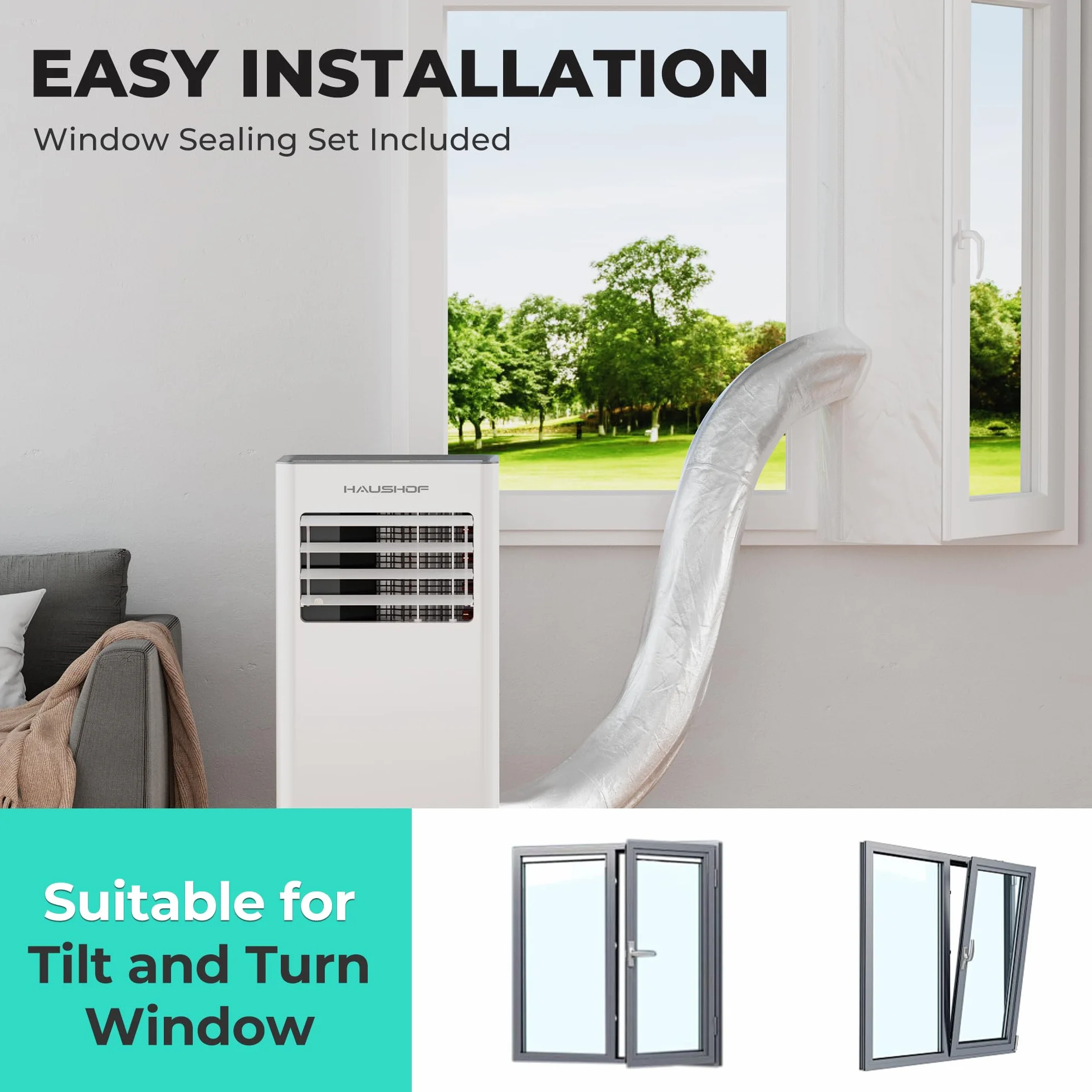 HAUSHOF klimatyzator mobilny 9000 BTU 4 w 1 chłodzenie osuszacz do 33 m²