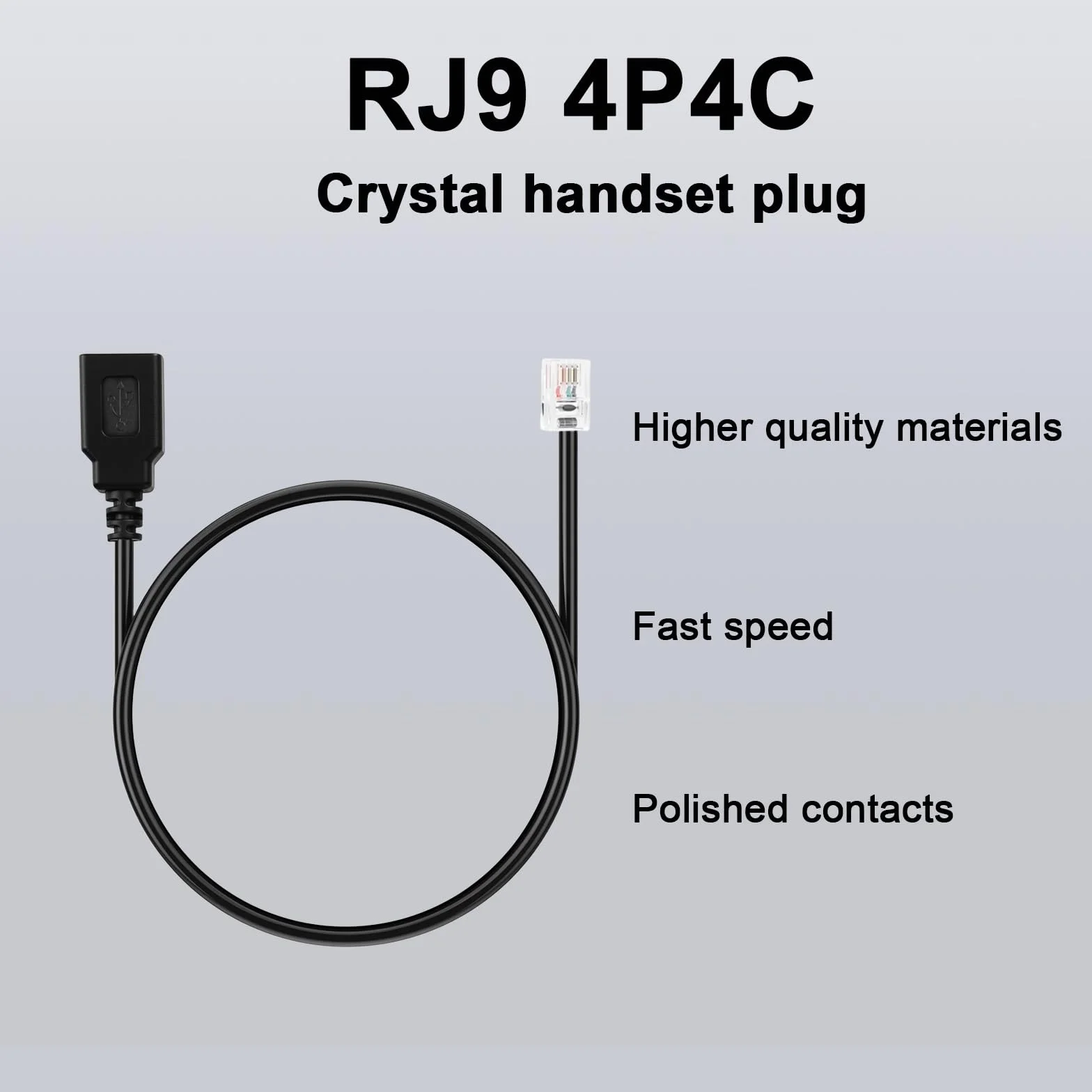 Kabel RJ9 Męski na USB Żeński, 30cm Adapter 4P4C na Gniazdo Telefoniczne USB do Telefonów VoIP Faksów i Demodulacji Połączeń Telefonicznych (Czarny)