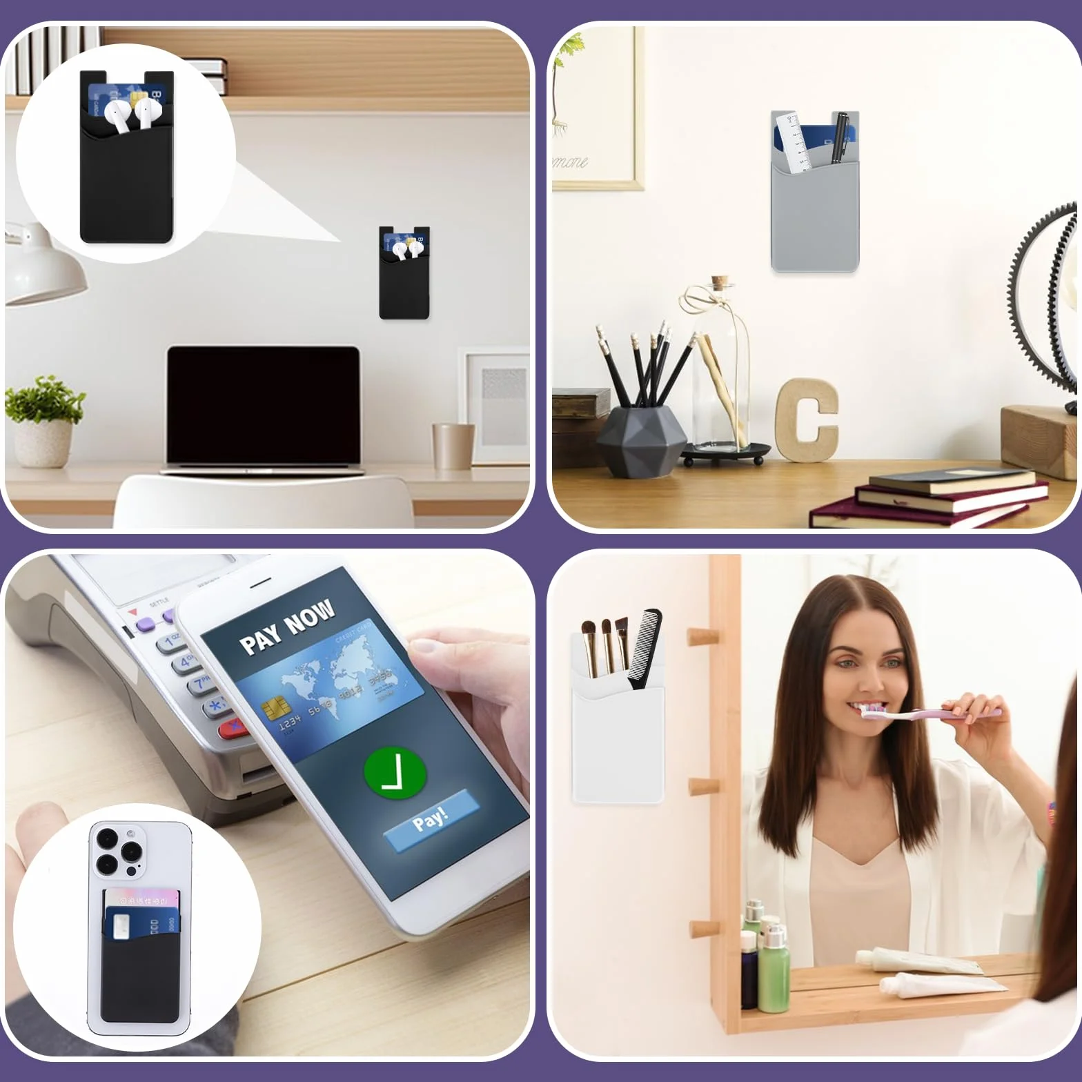 Mabor 3 szt. Uchwyt na karty do telefonu, kieszeń na telefon, portfel przyklejany do telefonu, pasuje do każdego smartfona, mocna przyczepność, uchwyt na karty na tył telefonu, portfel do telefonu