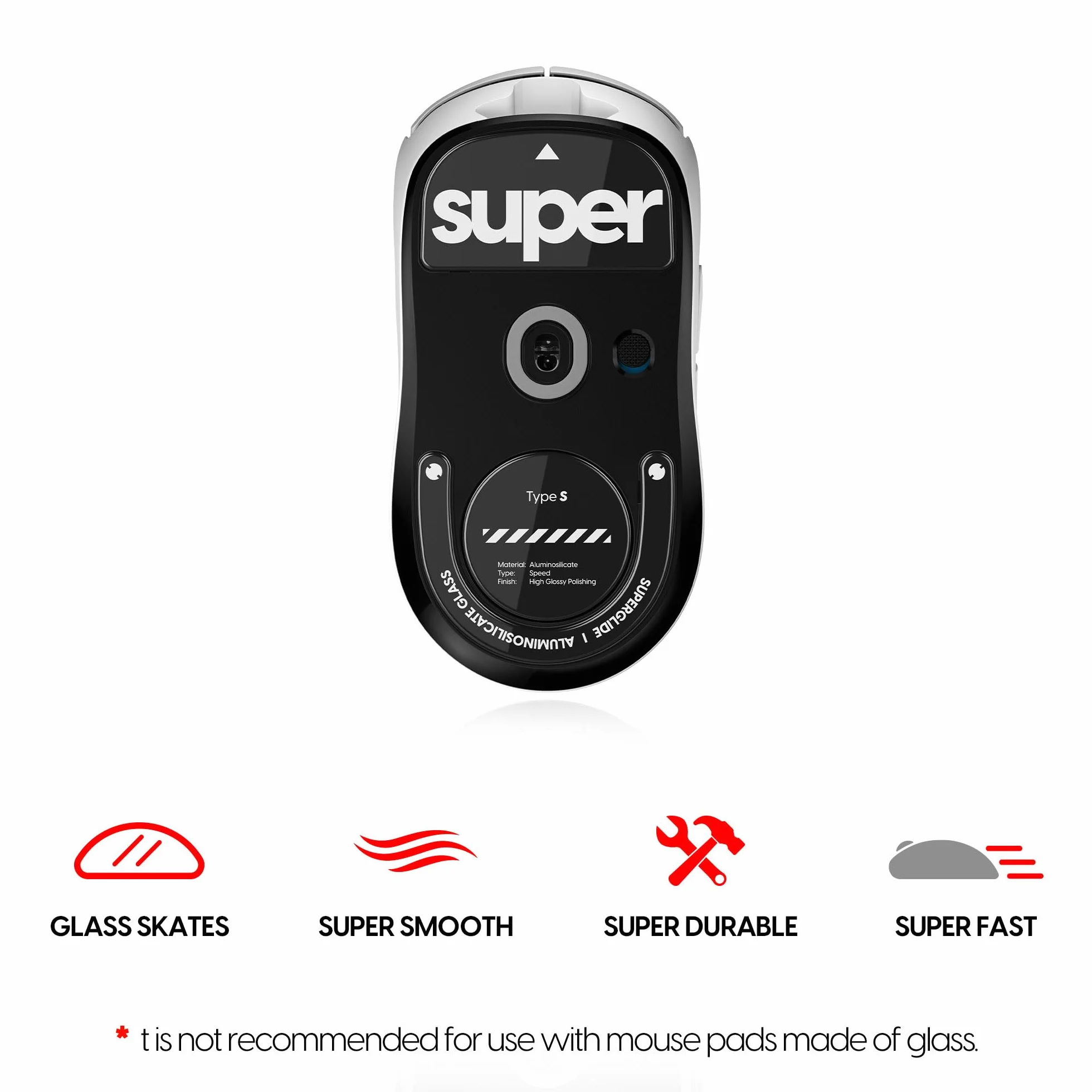 Superglide Szklane łyżwy pod mysz – super gładkie ślizganie, polerowana okrągła krawędź, super szybkie nóżki do gier z wytrzymałą podeszwą do Logitech G Pro X Superlight2 (typ S, czarne)