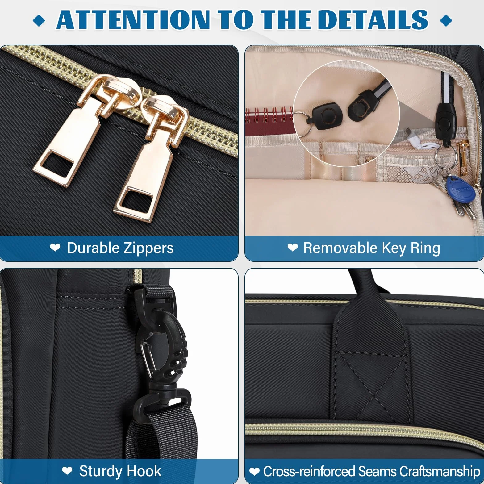 RAINSMORE Damska torba na laptopa o przekątnej ekranu 17,3", aktówka, wodoszczelna torba robocza, torba nauczycielska, biznesowa, na laptopa, notebooka, torba damska na ramię