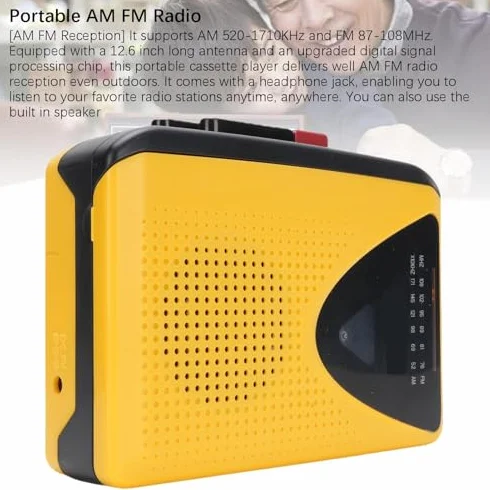 Sxhlseller Retro Cassette Player z AM FM Radio, Wbudowany Mikrofon i Głośnik, Magnetofon z Gniazdem Słuchawkowym, Zasilanie USB lub Bateria do Podróży do Domu Słuchania na Zewnątrz