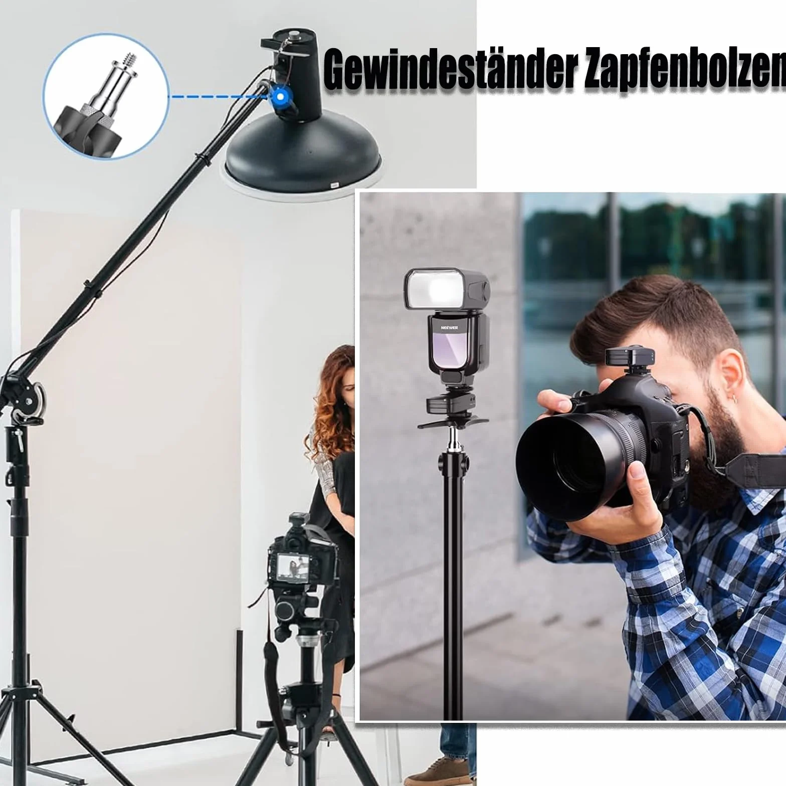 2 sztuki stojaków gwintowanych, sworzeń czopowy, adapter, sworzeń gwintowany, statyw świetlny, akcesoria, uchwyt statywu do aparatu, śruba, adapter do śruby świetlnej