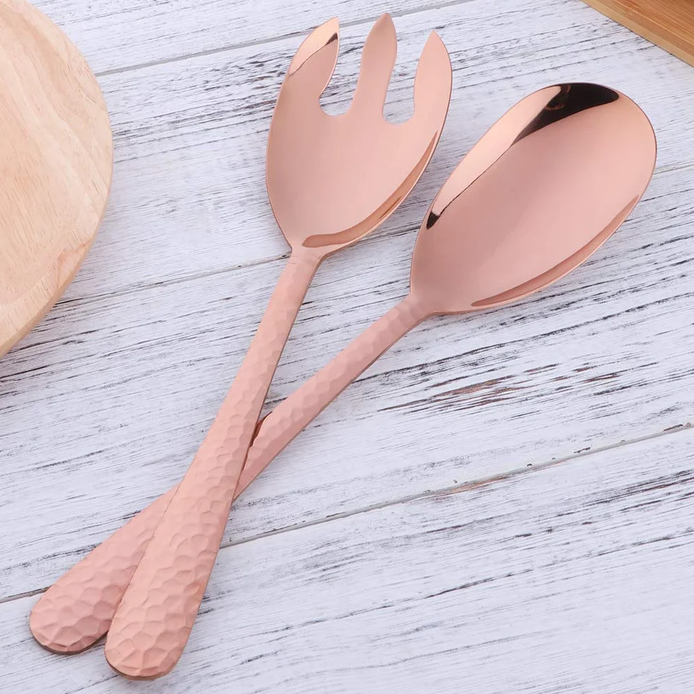 Zestaw do serwowania sałatek, RoseGold 2-częściowy zestaw, łyżka do sałatek i widelec do sałatek ze stali nierdzewnej