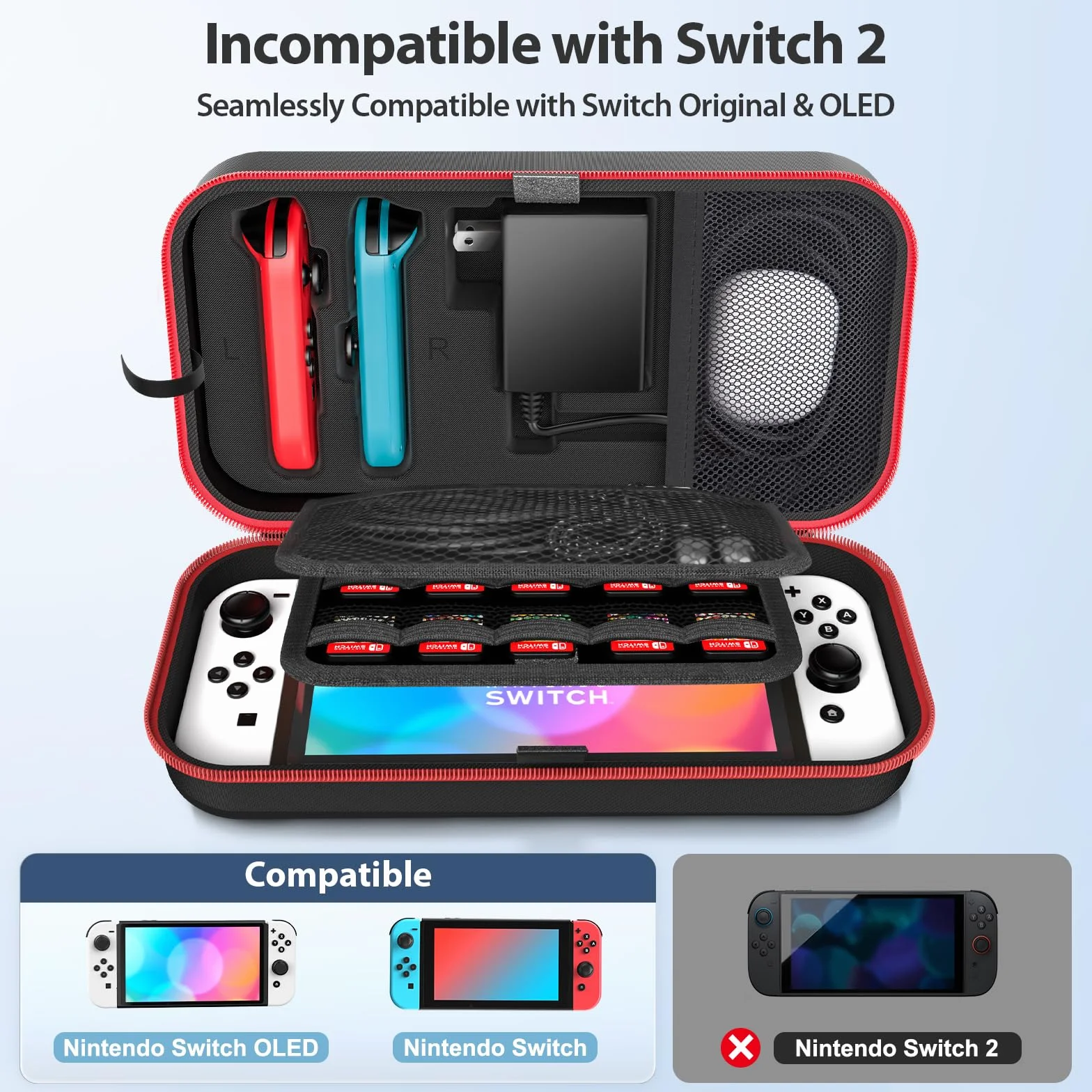 OIVO Etui na Nintendo Switch & Switch OLED, etui NS z 20 gniazdami na kartę, etui ochronne i twarda obudowa do konsoli i akcesoriów Nintendo Switch, czerwone