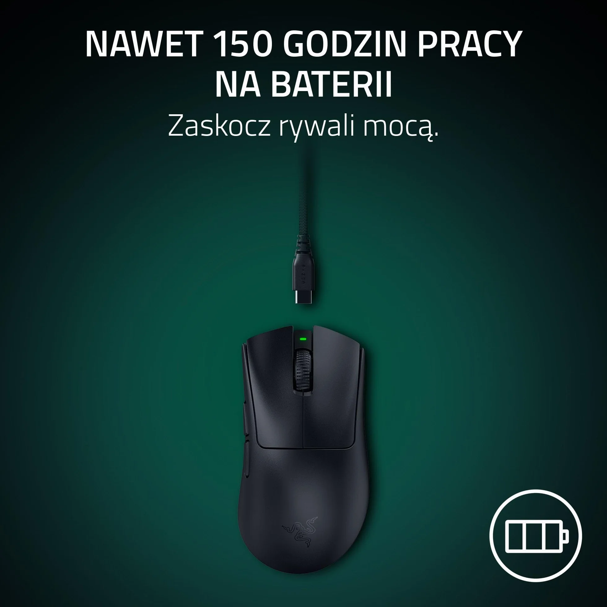 Razer DeathAdder V4 Pro - ultralekka bezprzewodowa ergonomiczna mysz sportowa - 56 g - 2,4 GHz Hyperspeed - czujnik Focus Pro 45K - 8K Hz Polling - przełączniki optyczne Gen-4 - PC/Mac | Czarny