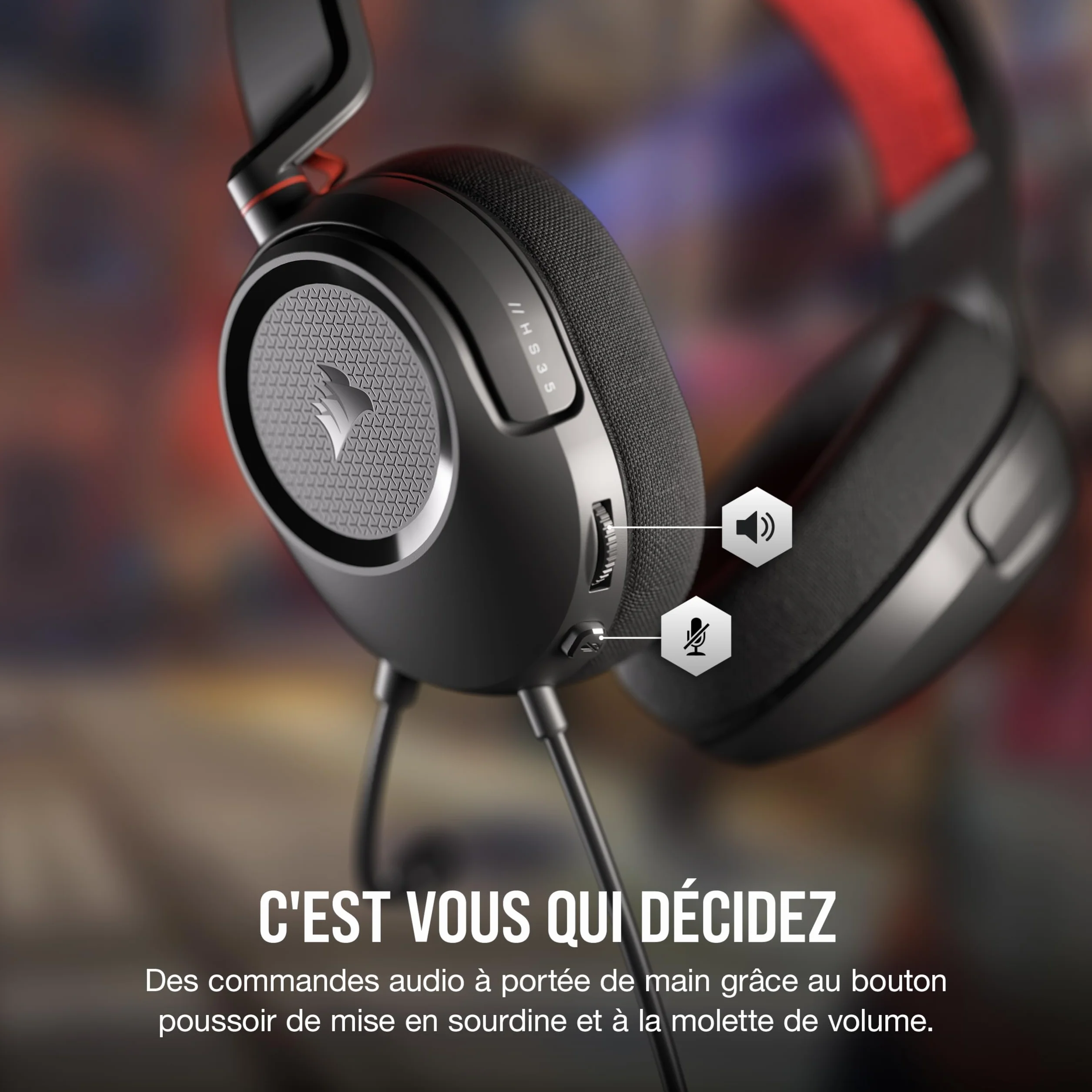 CORSAIR HS35 v2 Multiplatform Przewodowy Gamingowy Zestaw Słuchawkowy – Elastyczny Mikrofon Wszechkierunkowy – Uniwersalne Złącze 3,5 mm – PC, Mac, PS5, PS4, Xbox, Nintendo Switch, Mobilny – Carbon