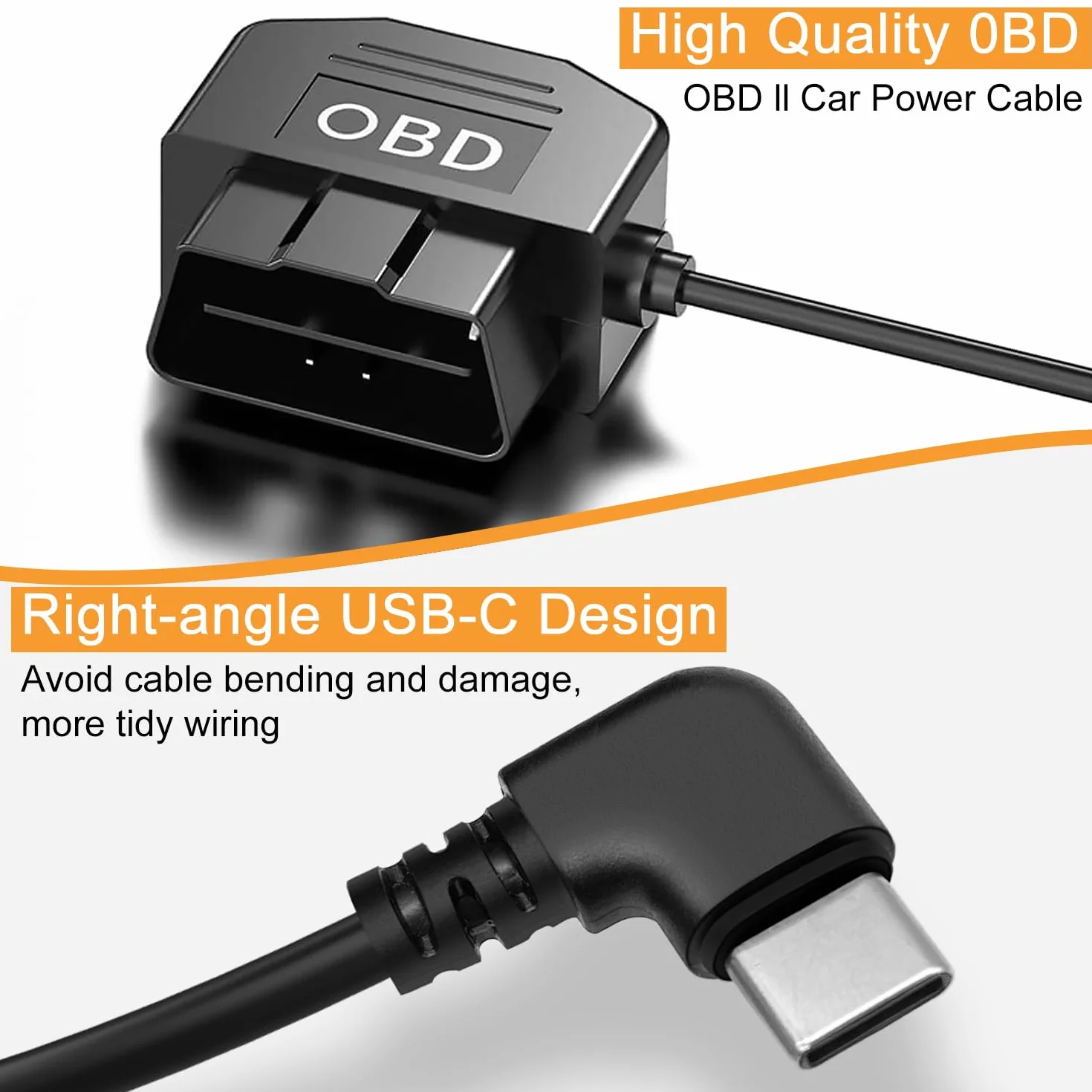 OBD kabel zasilający do kamery samochodowej, zestaw OBD2 do Typ C z przyciskiem włącznika, 12-36V do 5V/3A, 24-godzinna monitorowanie/tryb ACC, Nadaje się do kamery samochodowej, GPS lub