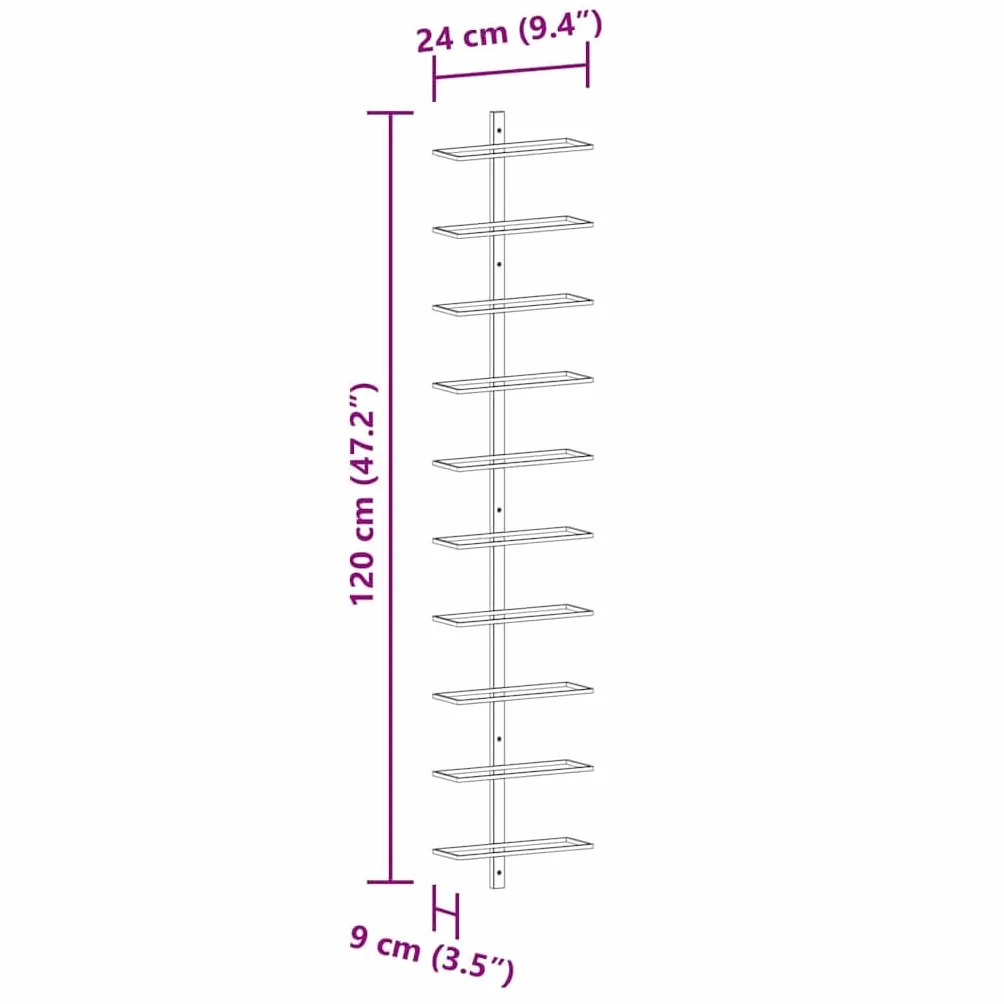 vidaXL Ścienny uchwyt na 10 butelek wina, czarny, metalowy