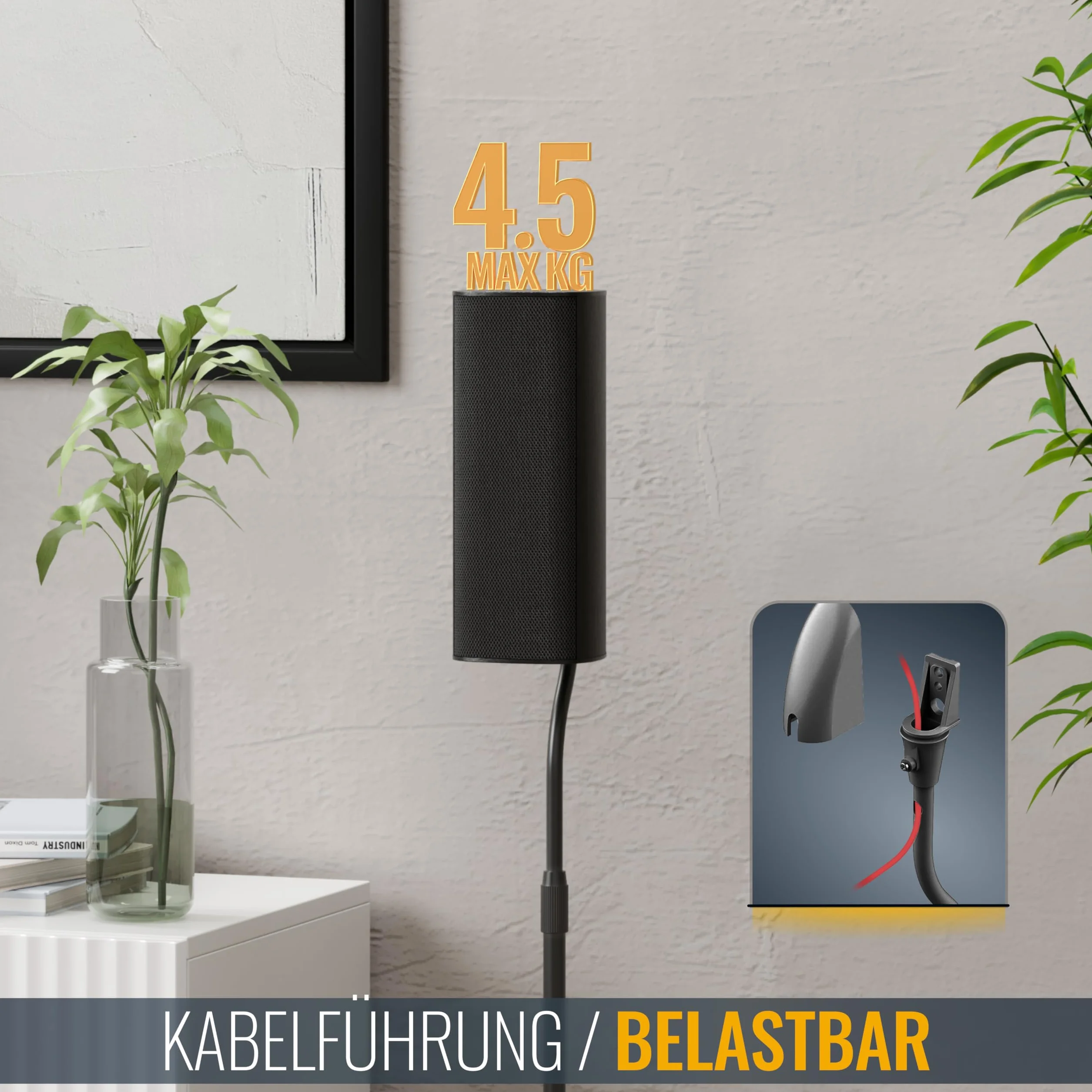 RICOO 2 x stojak na głośniki HiFi Audio, uniwersalny stojak na głośniki BH08-B z regulacją wysokości, stojak podłogowy, stojak, stojak, stojak, stojak, prowadnica kabla Czarne