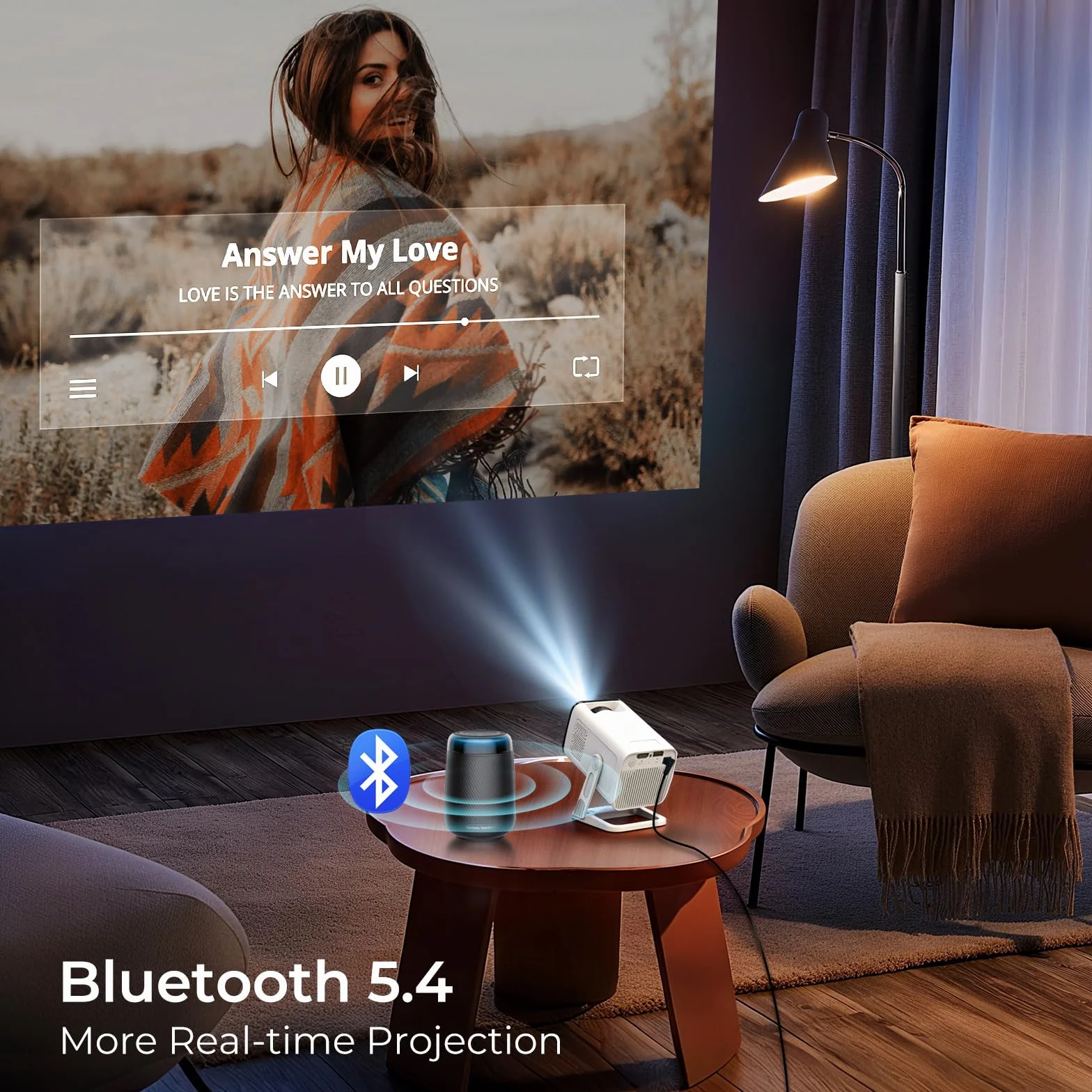 [Kompatybilny z Netflix i Android 13] Mini projektor 1080P z WiFi 6 i Bluetooth 5.4, Auto Keystone, obsługa 4K, wbudowane aplikacje, certyfikat Google CTS, kompatybilny z iOS/Android/TV Stick, LYNCAST