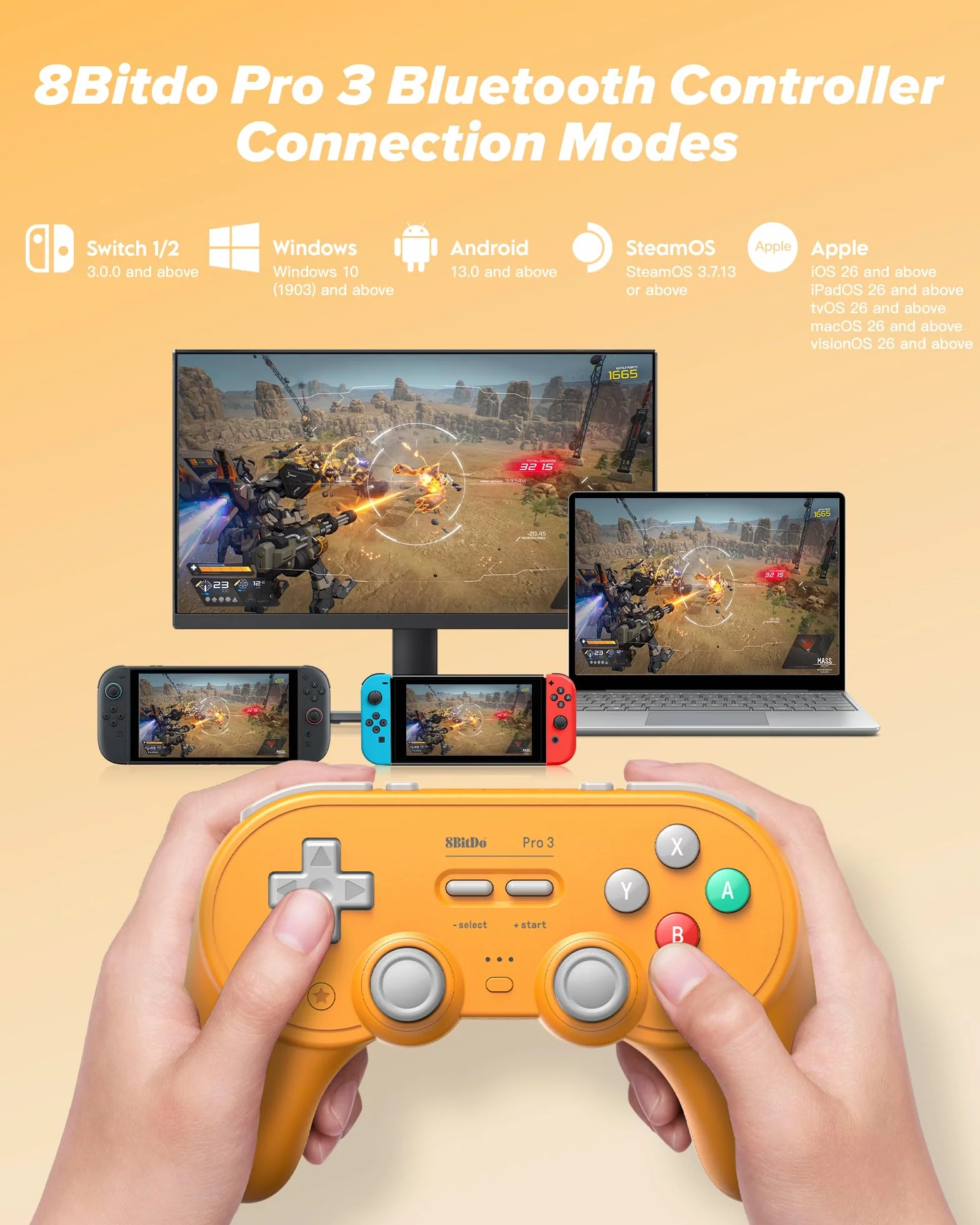 8Bitdo Pro 3 Kontroler Bluetooth TMR Joystickami Wymiennymi Przyciskami ABXY Stacją Ładującą do Switch Windows Apple SteamOS Android