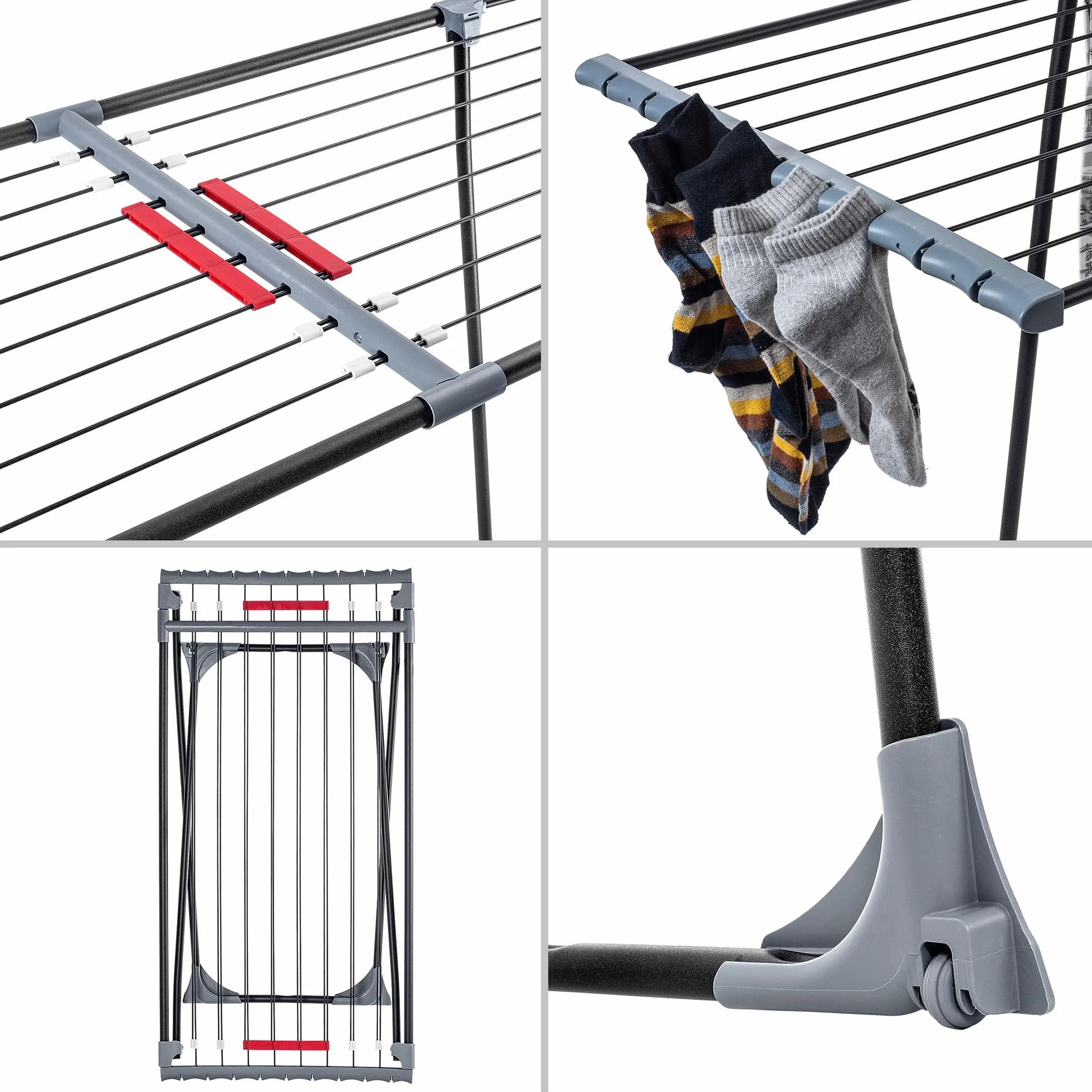 KADAX Suszarka skrzydłowa teleskopowa 20 m do suszenia prania w domu i na balkonie, stabilna, składana konstrukcja oszczędza miejsce
