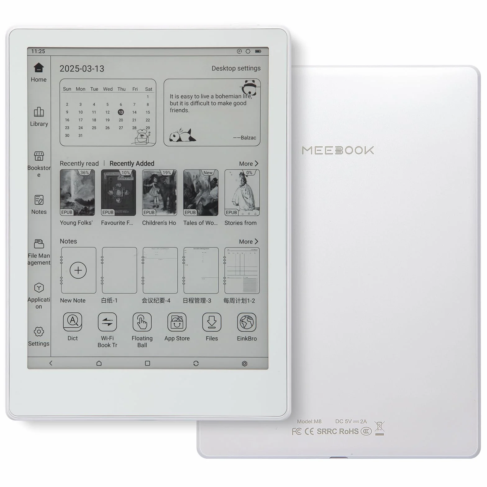 Meebook E-czytnik M8 | ekran 7,8" pojedynczy karta graficzna | 300PPI Smart Light | Android 14 | procesor Octa Core | Dual Mics & Speakers | Support Play Store | Writing ręczny | 4 GB + 64 GB |