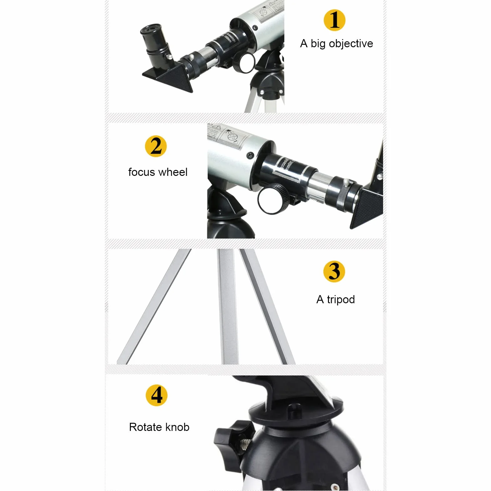 Dziecięcy Teleskop Astronomiczny, 50mm Apertura 360mm Teleskop Astronomiczny z Refraktorem i Statywem Przenośny Teleskop Monokularowy dla Początkujących Astronomów/Dorosłych/Dzieci