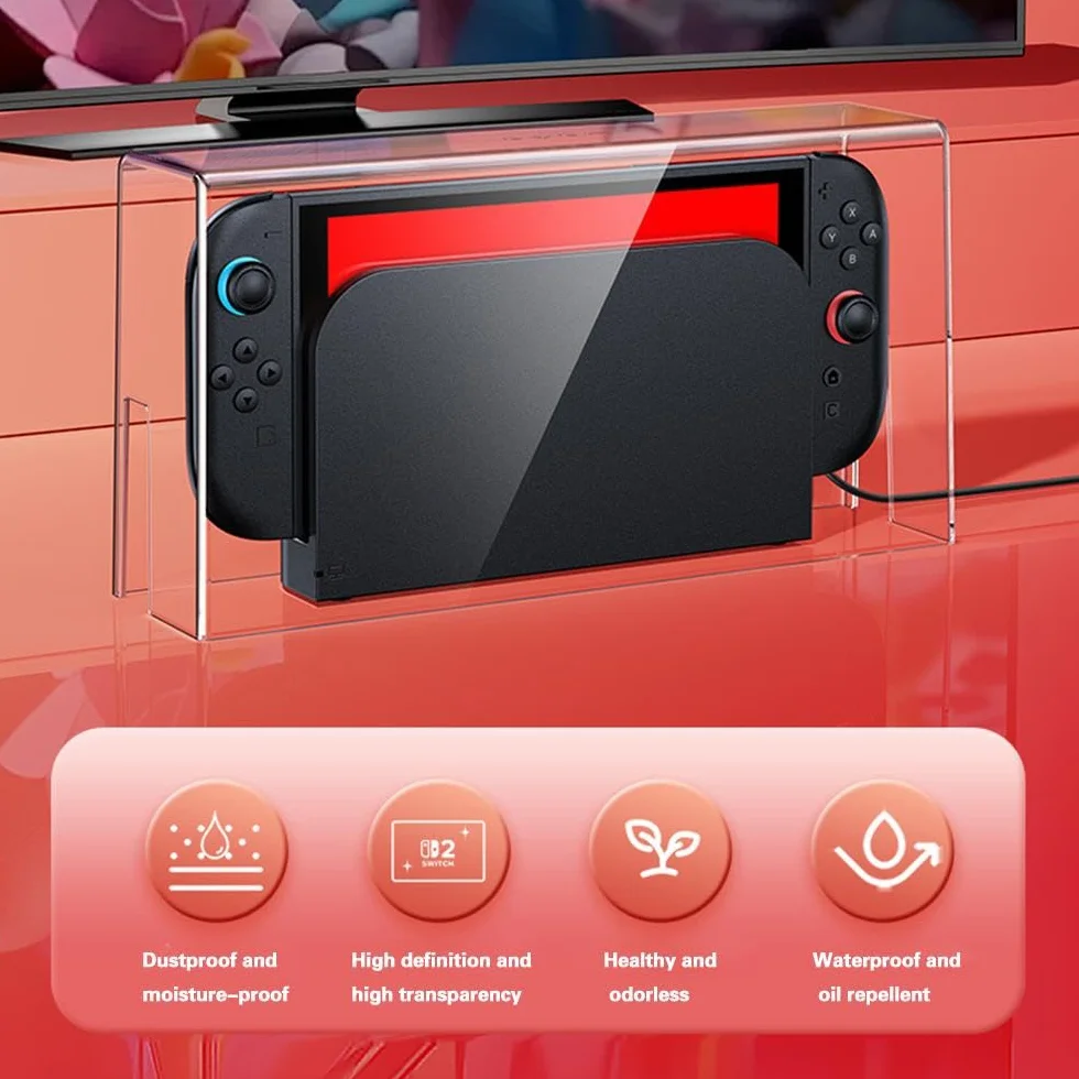 Akrylowa osłona przeciwpyłowa, kompatybilna z Nintendo Switch 2 Box, przezroczysta osłona przeciwpyłowa stacja ładująca, ochrona wszystkich powierzchni, wodoodporna, łatwa do czyszczenia, montaż etui