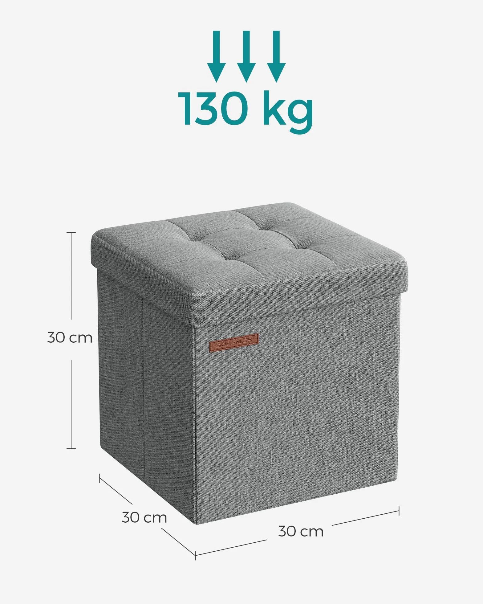 SONGMICS Taboret z przechowywaniem 30x30 cm składany 130 kg