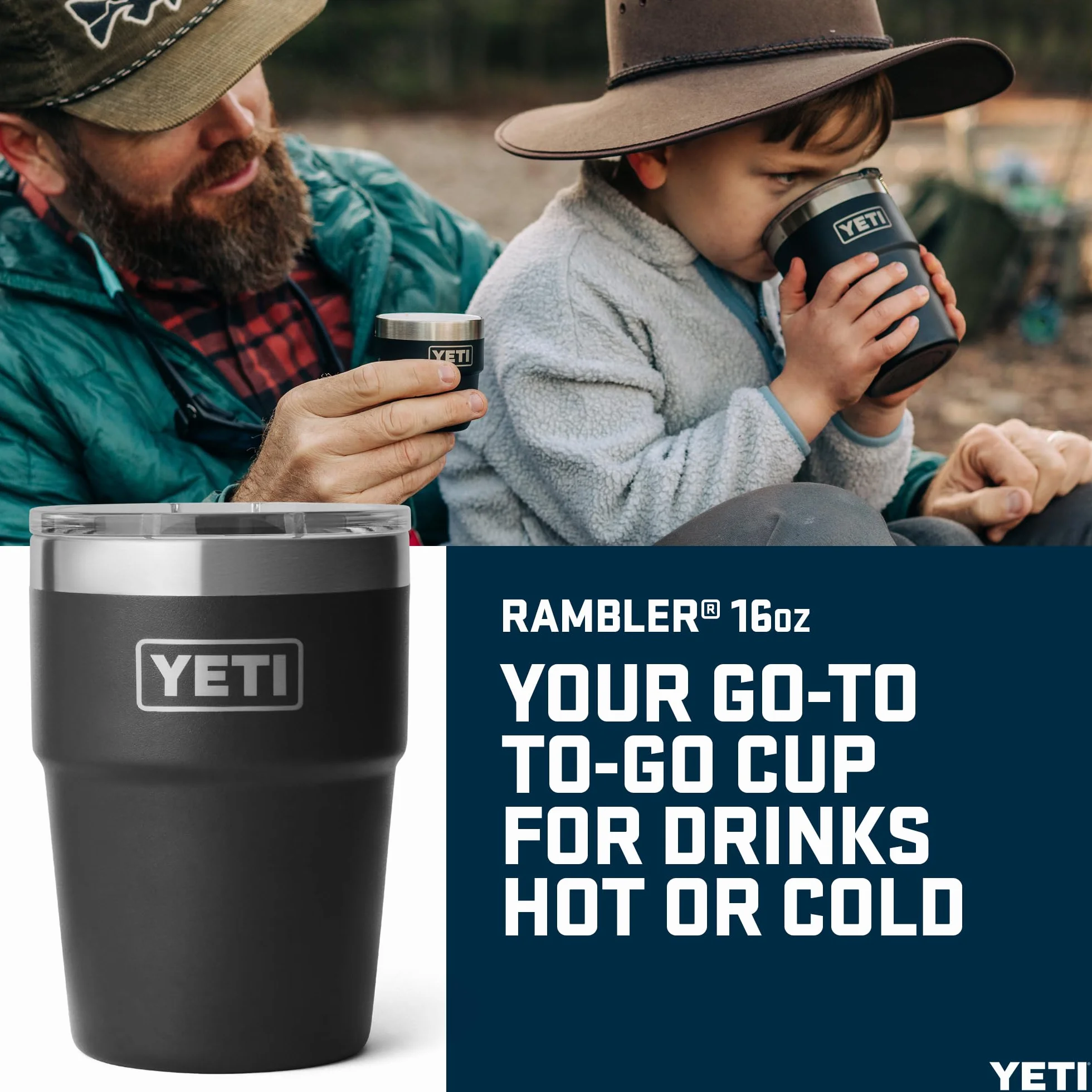 YETI Rambler 16 oz (473 ml) Stackable Cup with Removable Magslider Lid, Stainless Steel Vacuum Insulated Coffee Cup, Black