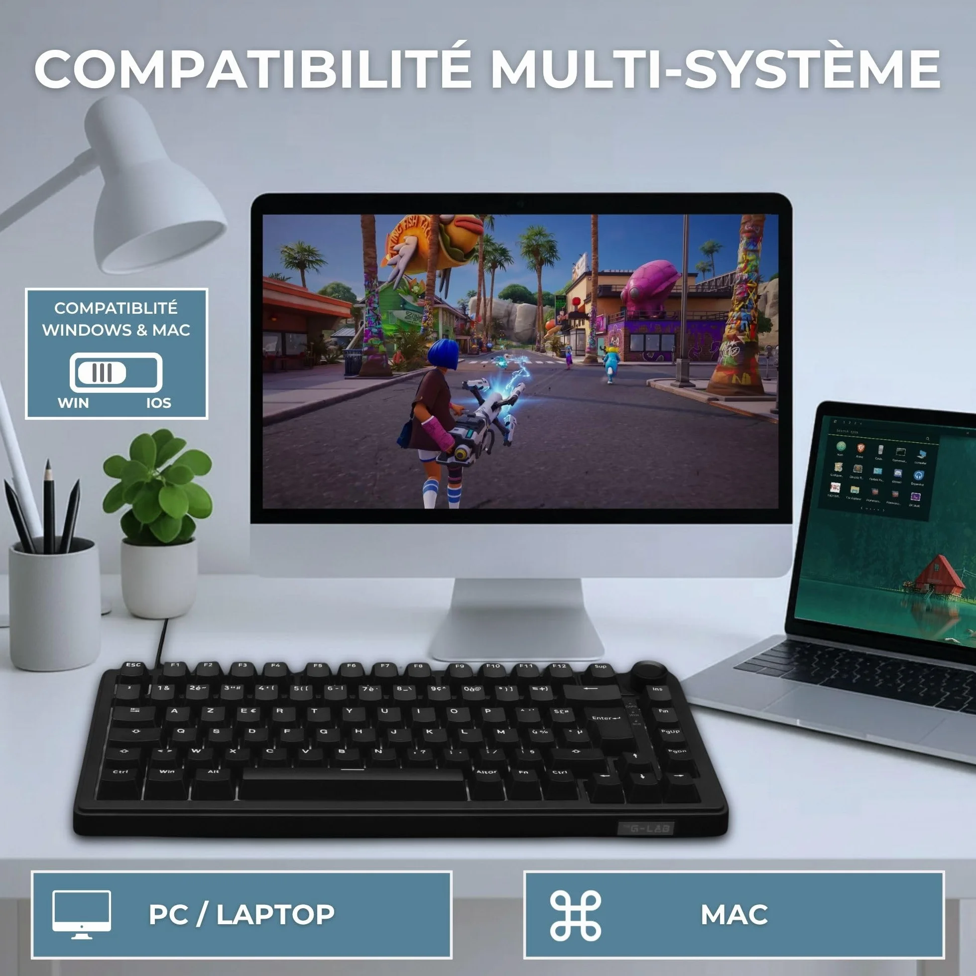 The G-Lab - KEYZ Elite 300 HE Black - Magnetyczna Klawiatura Gamingowa Hall Effect 75% AZERTY FR, Przewodowa USB, 8000Hz Rapid Trigger, Regulowana Aktywacja 0,01mm, PBT Hot-Swap, RGB i Makra - Win/Mac