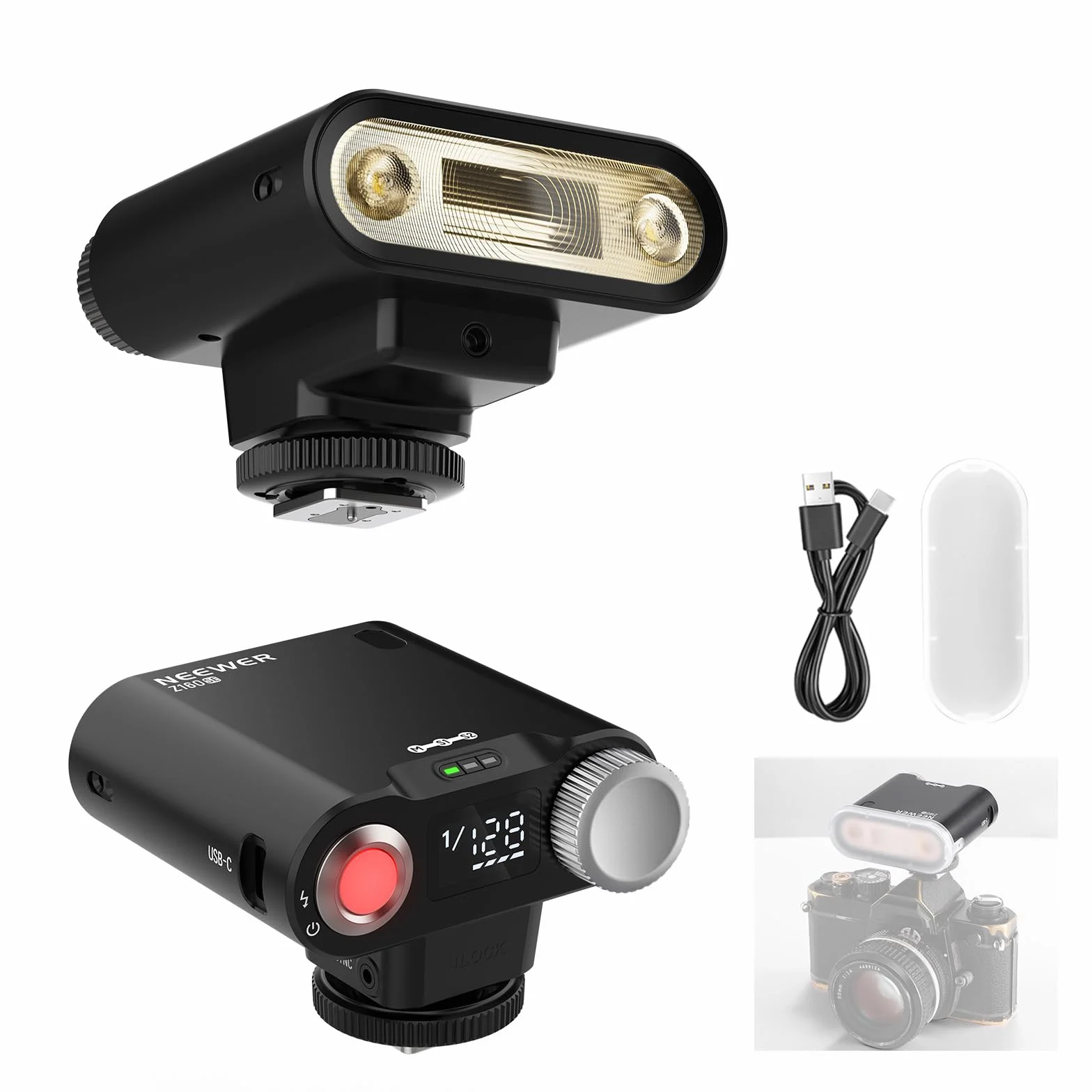 NEEWER Z160 SE lampa błyskowa 20 W GN15 6000 ± 200 K Flash Speedlight ręczna 1/1-1/128 moc i tryb S1/S2 3,7 V/1200 mAh, akumulator 650, pełne obciążenie, kompatybilny z Canon Nikon Sony Fuji Olympus