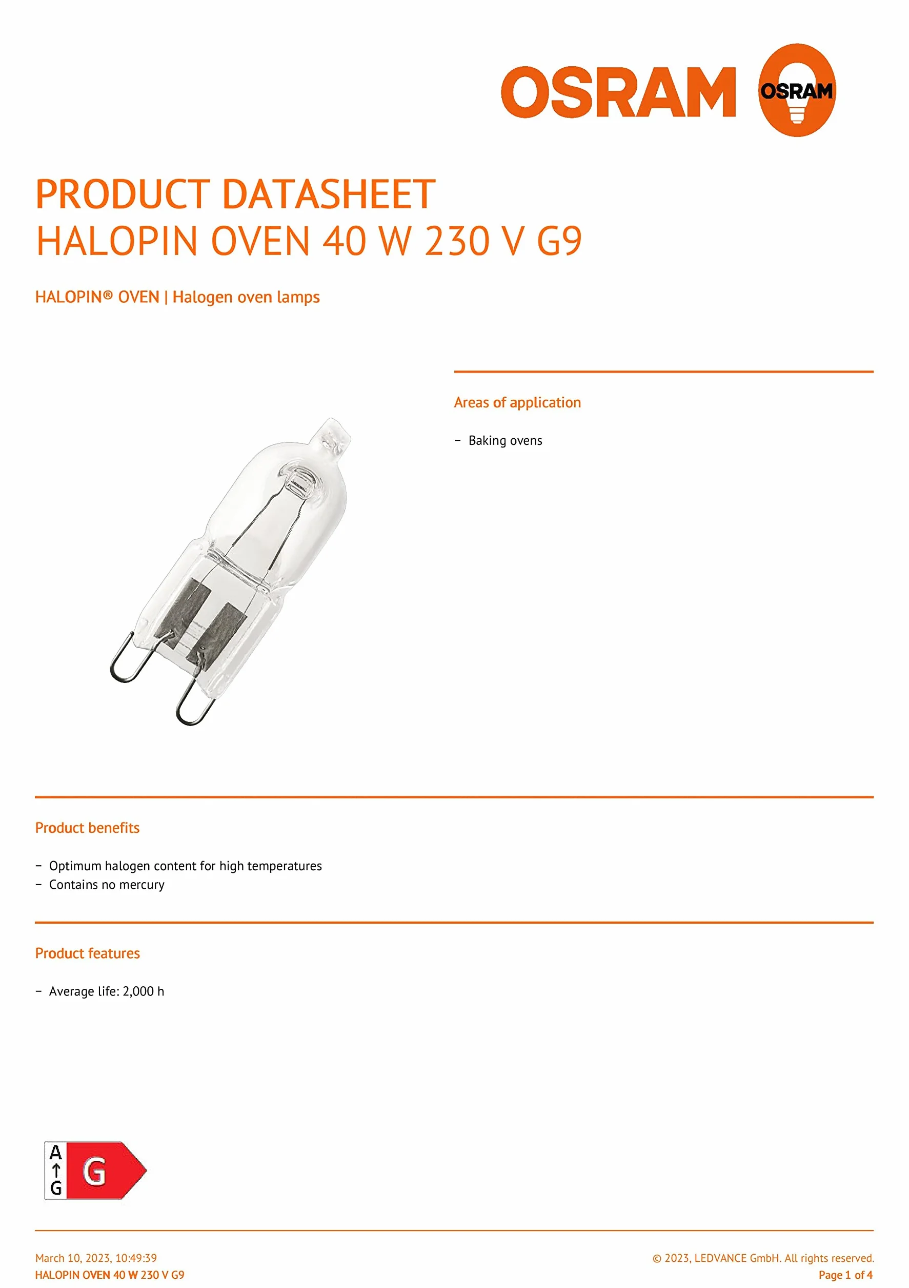 387461740 Żarówka halogenowa G9 40 W do piekarnika Electrolux/AEG