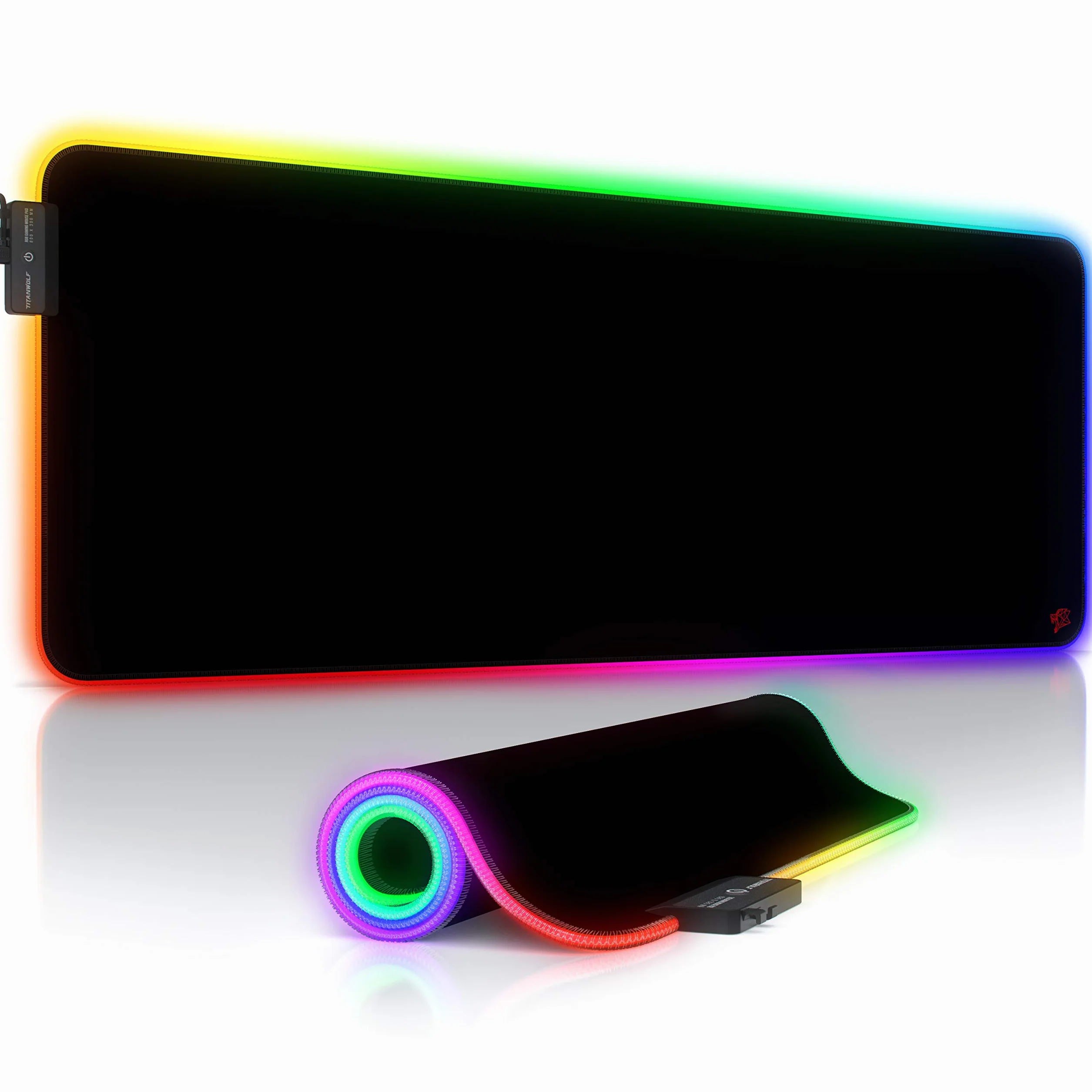 CSL-Computer Titanwolf gamingowa podkładka pod mysz RGB, podkładka na biurko, 800 x 300 mm, XXL podkładka pod mysz, LED, wielokolorowa, 11 trybów oświetlenia, 7 kolorów LED, plus 4 tryby efektu, zmywalna, czarna