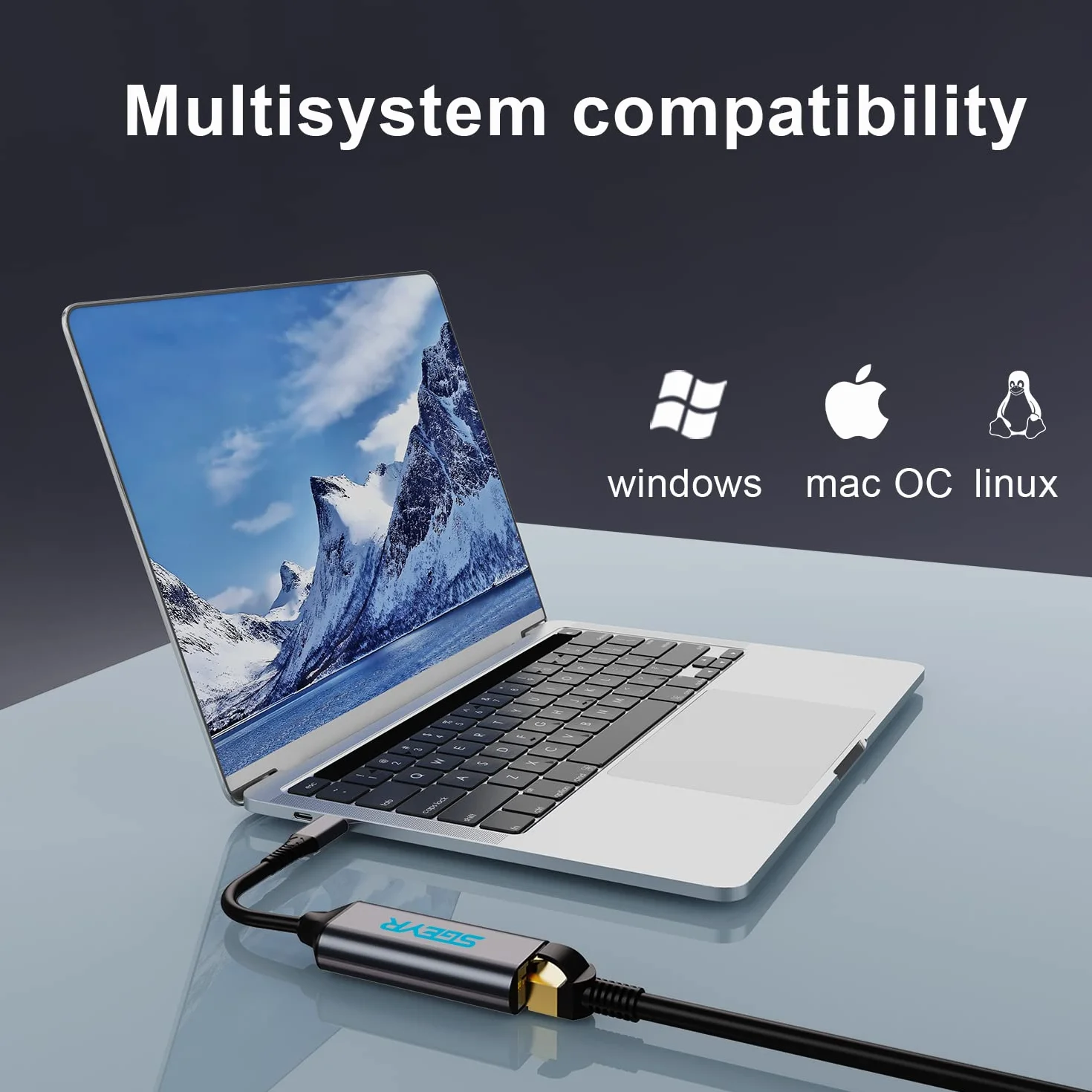 SGEYR Adapter USB C LAN Ethernet do MacBook Pro, XPS, HP, iPad Pro, Mac OS - Szary